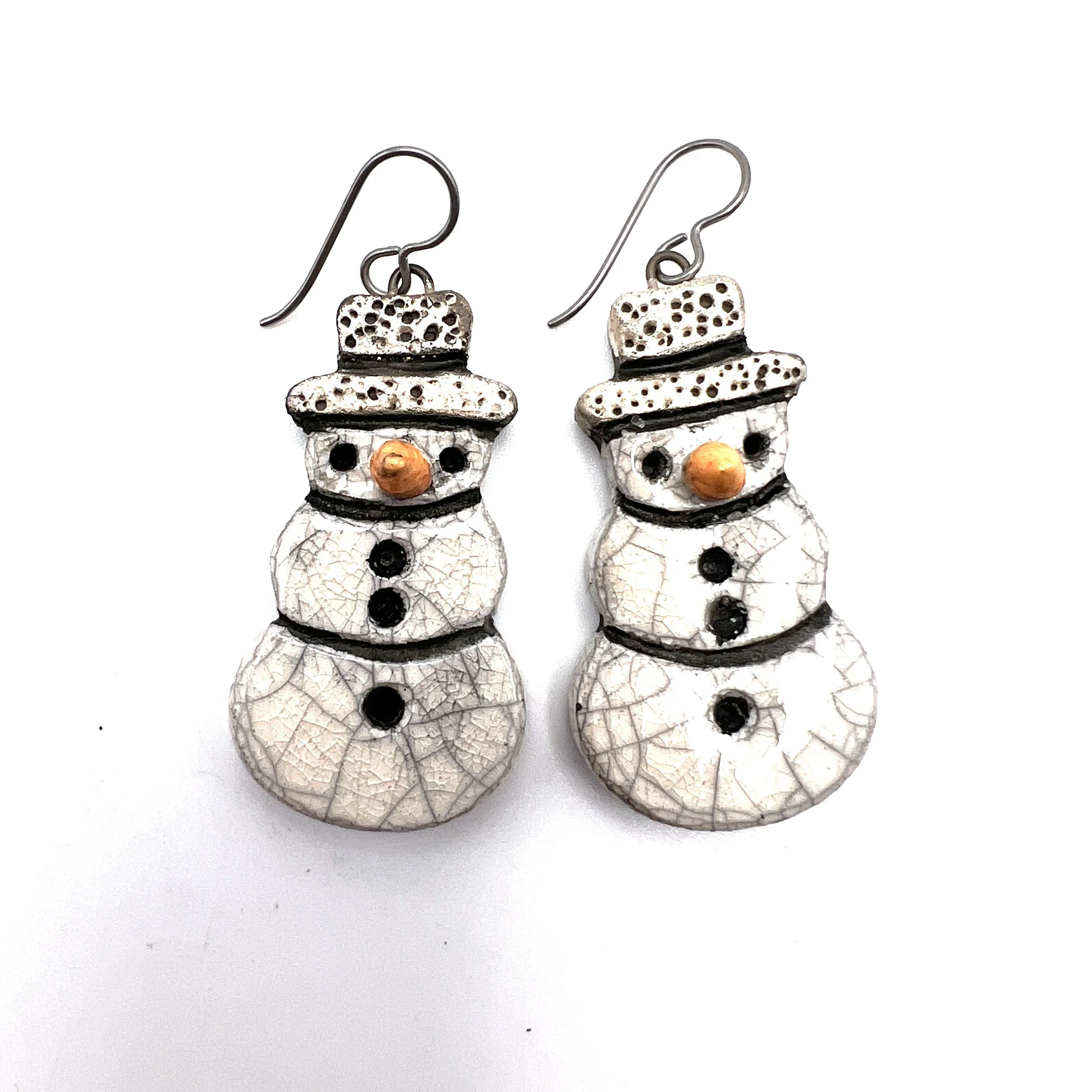 Snowman Earrings Ceramic Jewelry Supply Handmade by MAKUstudio MAKU raku