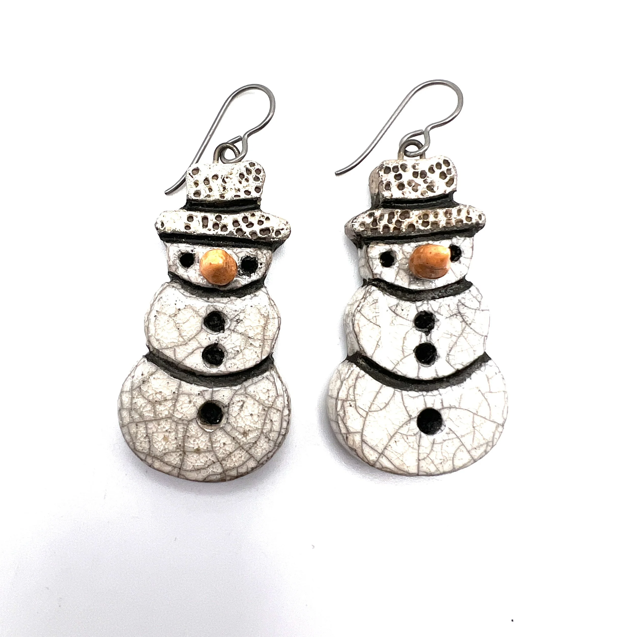 Snowman Earrings Ceramic Jewelry Supply Handmade by MAKUstudio