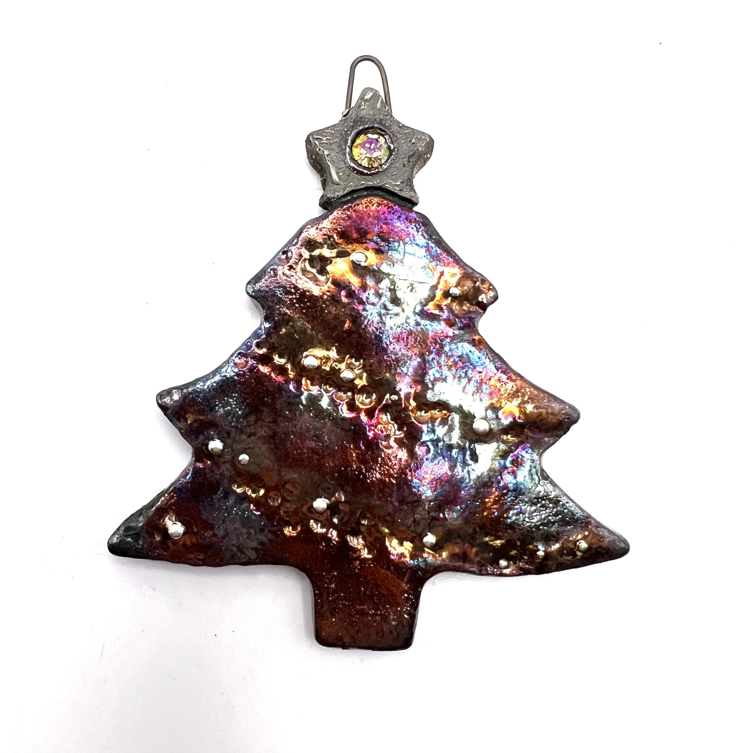 Raku Christmas Tree with Star Ornament or Pendant Ceramic Jewelry Supply Handmade by MAKUstudio MAKU raku