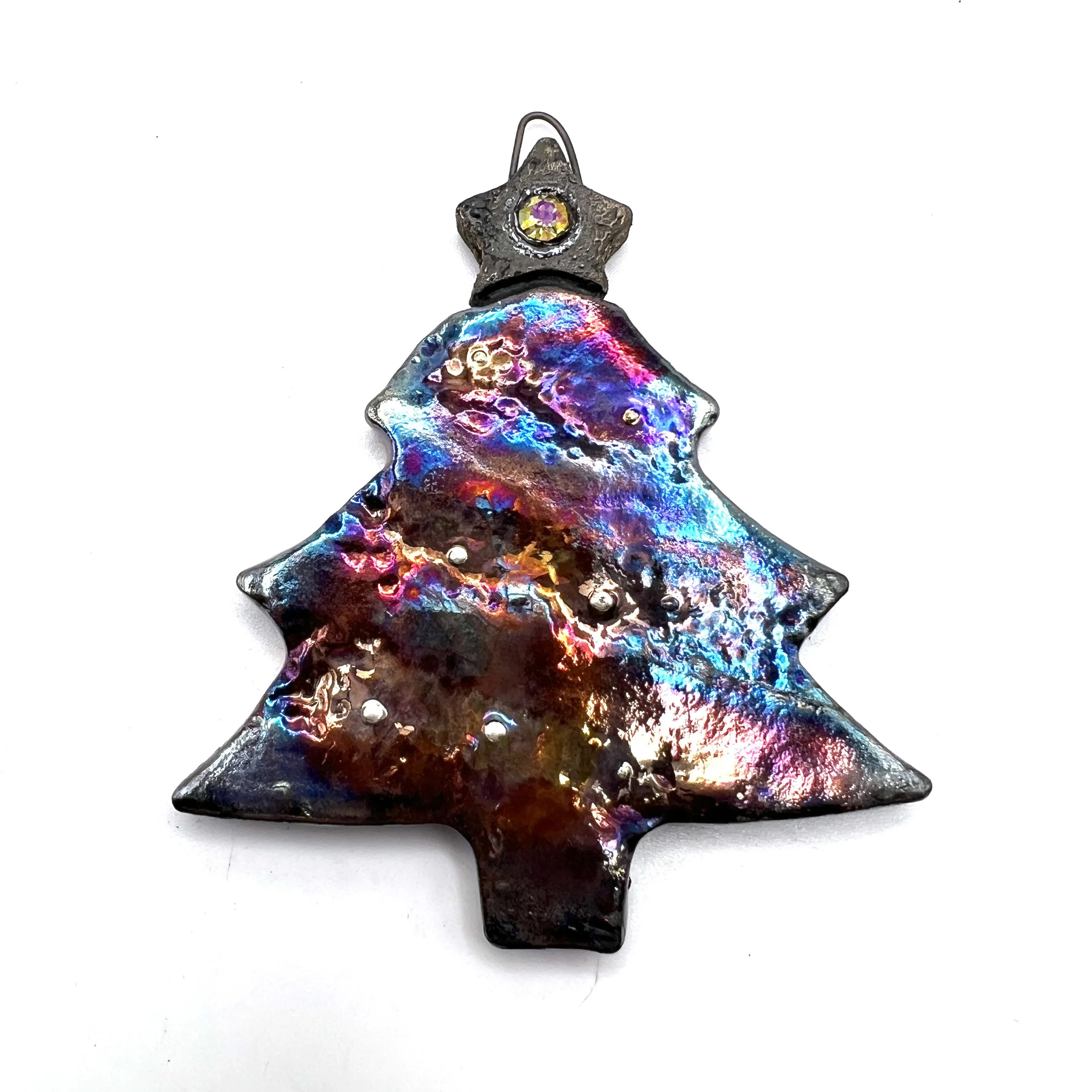 Raku Christmas Tree with Star Ornament or Pendant Ceramic Jewelry Supply Handmade by MAKUstudio MAKU raku