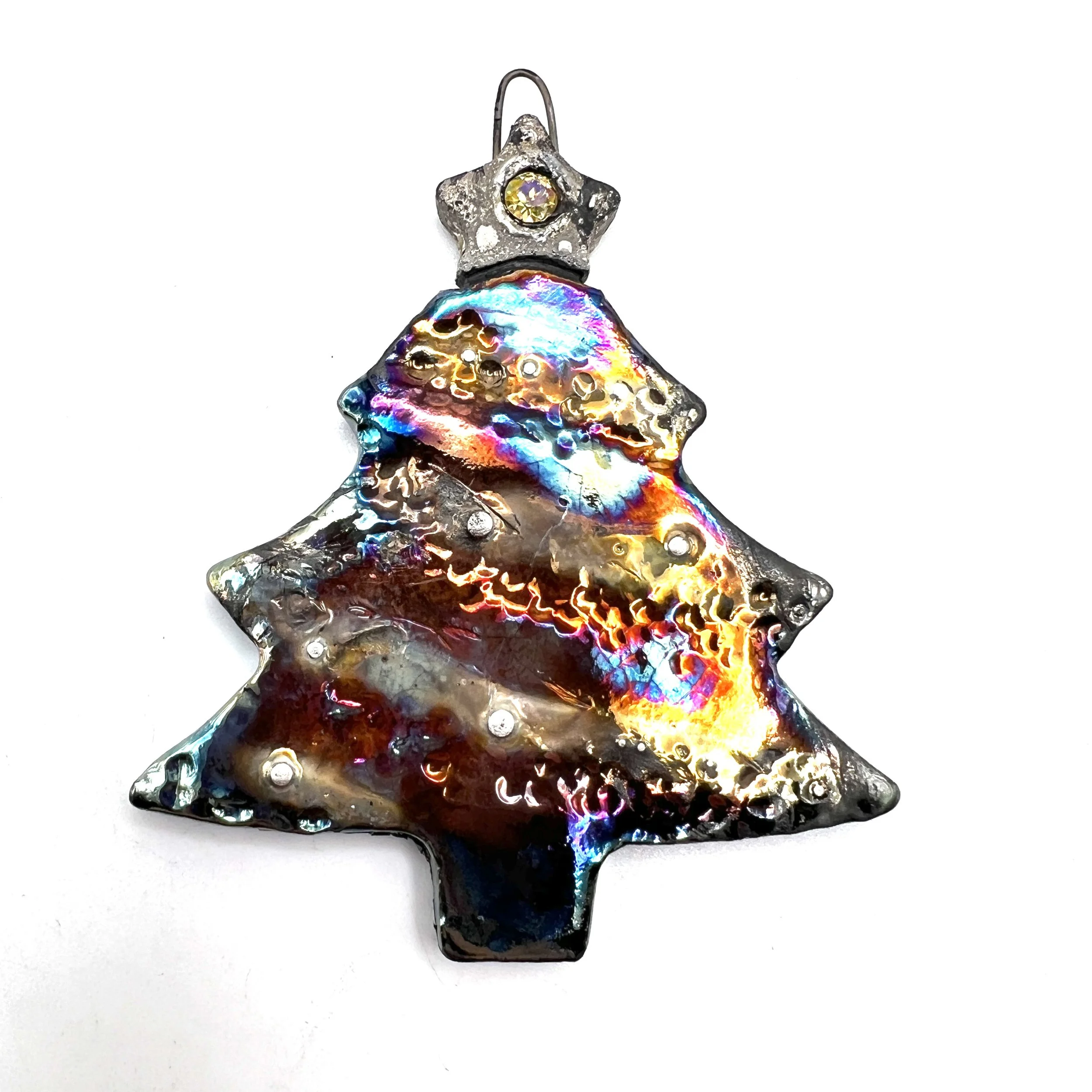 Raku Christmas Tree with Star Ornament or Pendant Ceramic Jewelry Supply Handmade by MAKUstudio MAKU raku