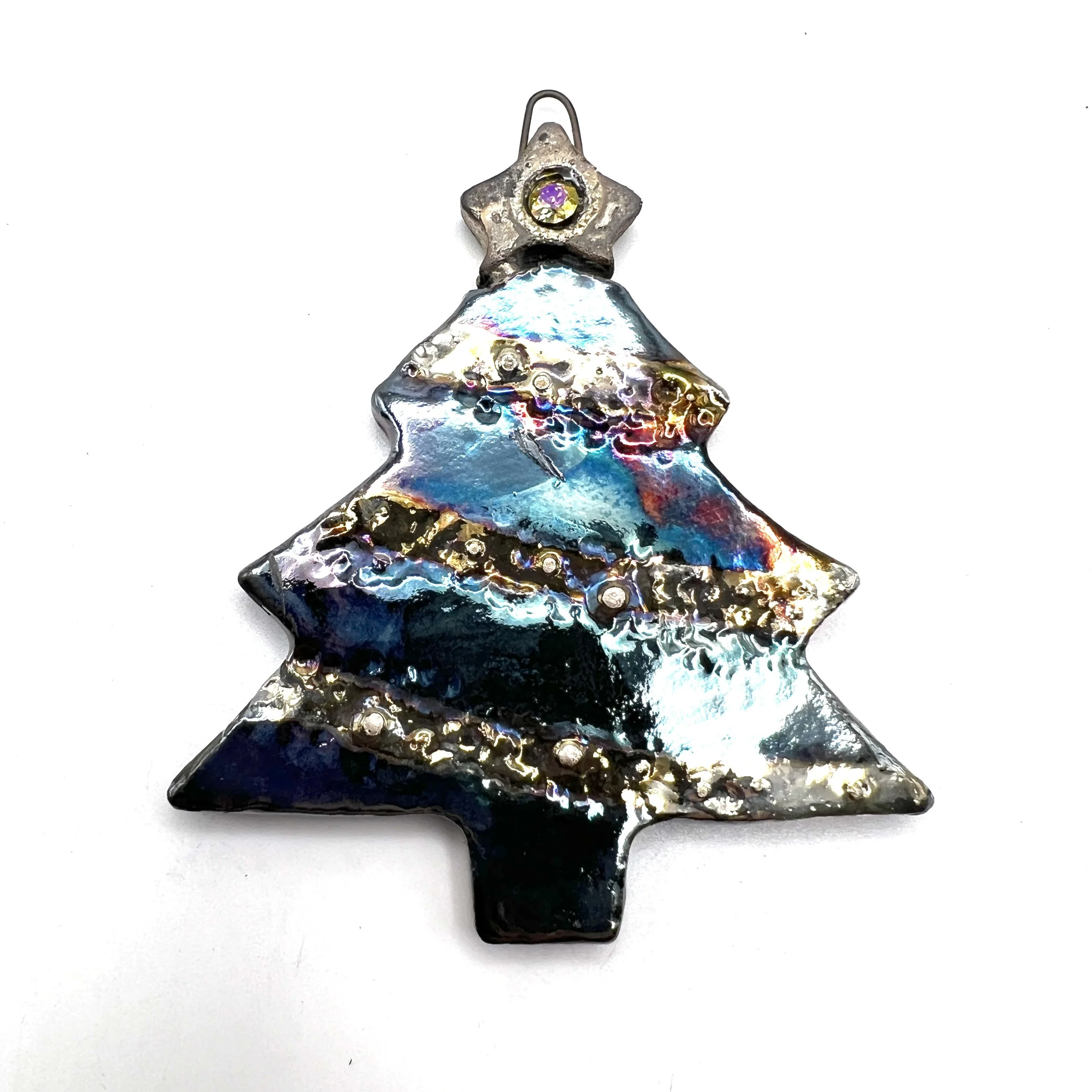 Raku Christmas Tree with Star Ornament or Pendant Ceramic Jewelry Supply Handmade by MAKUstudio MAKU raku