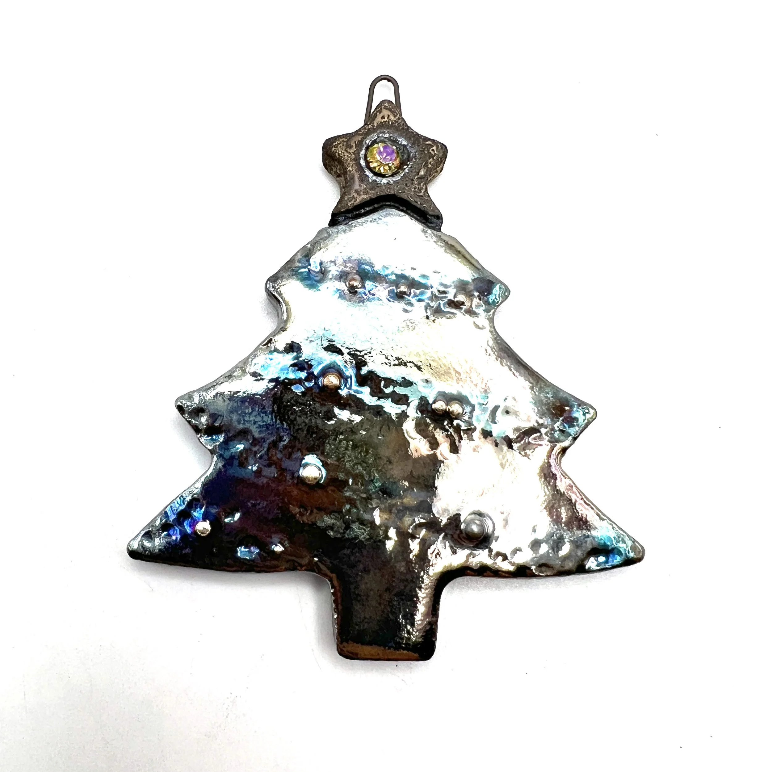 Raku Christmas Tree with Star Ornament or Pendant Ceramic Jewelry Supply Handmade by MAKUstudio MAKU raku