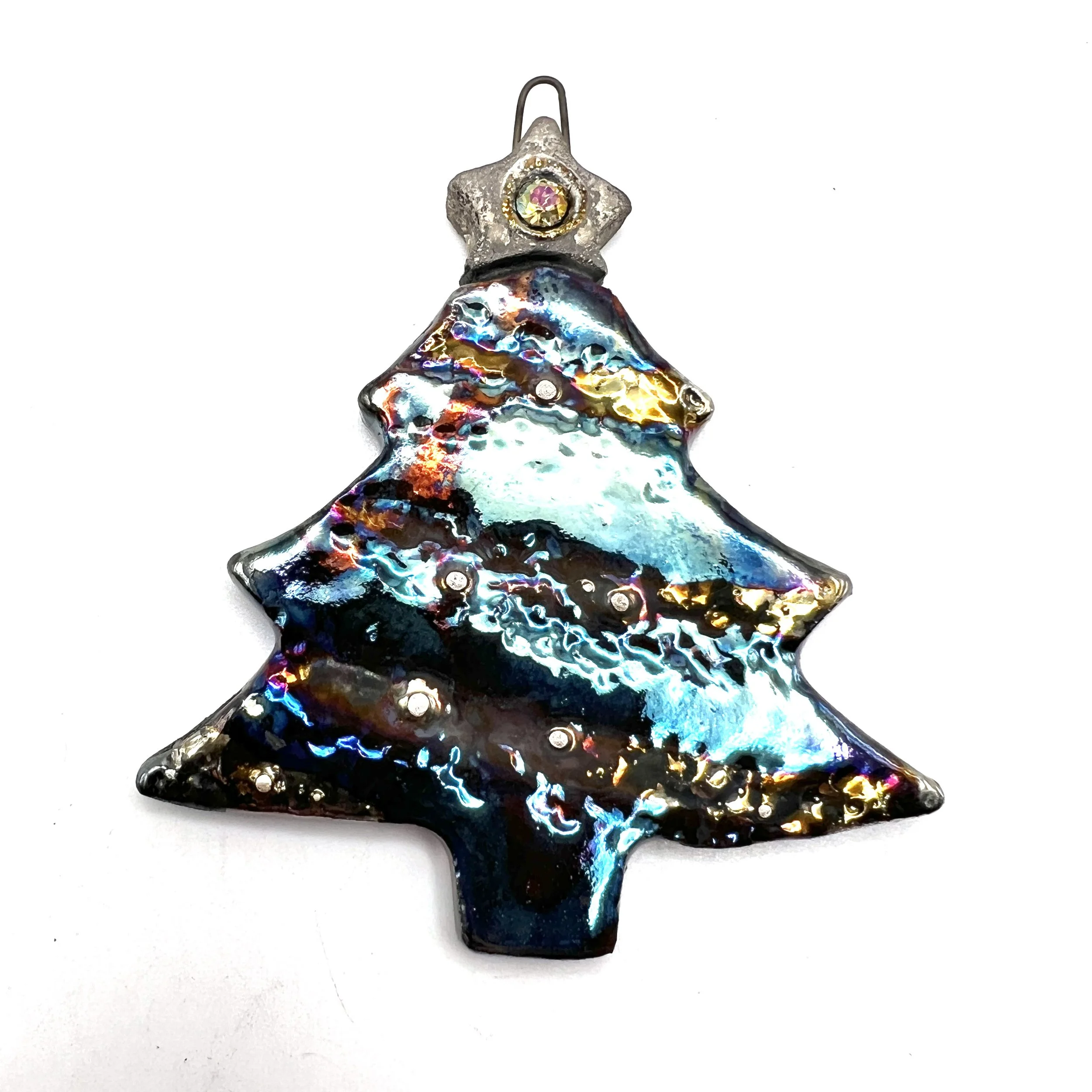 Raku Christmas Tree with Star Ornament or Pendant Ceramic Jewelry Supply Handmade by MAKUstudio MAKU raku