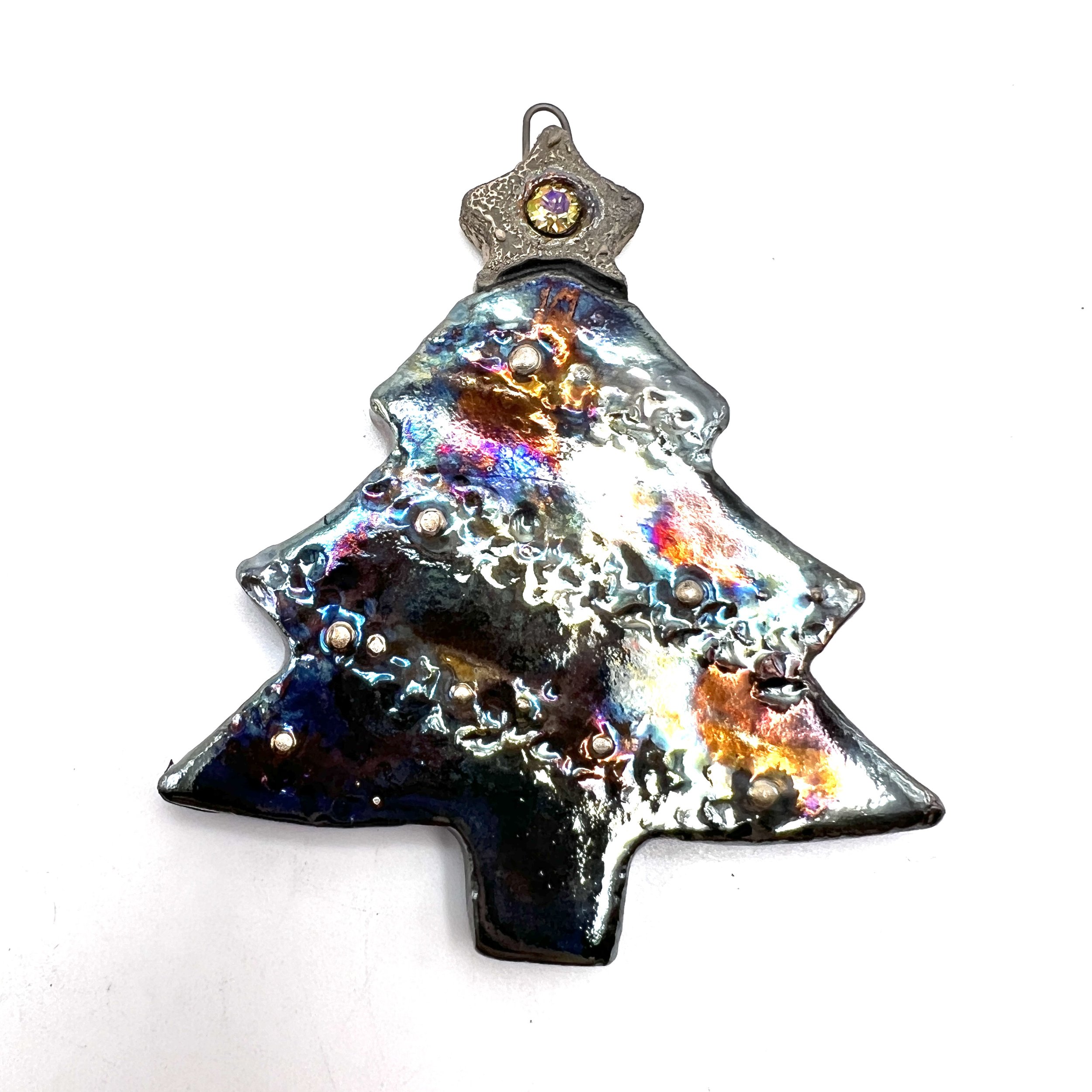 Raku Christmas Tree with Star Ornament or Pendant Ceramic Jewelry Supply Handmade by MAKUstudio MAKU raku