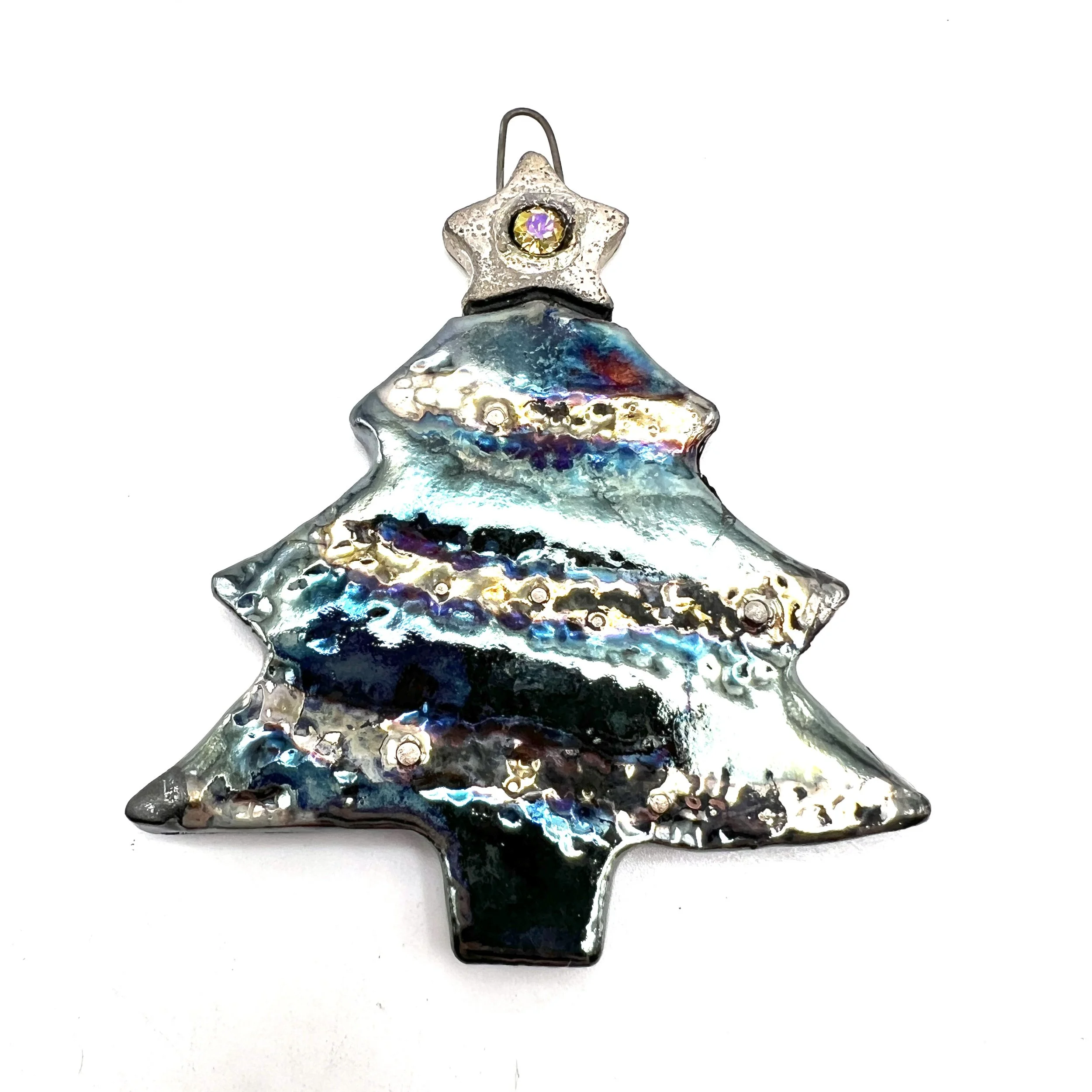 Raku Christmas Tree with Star Ornament or Pendant Ceramic Jewelry Supply Handmade by MAKUstudio MAKU raku