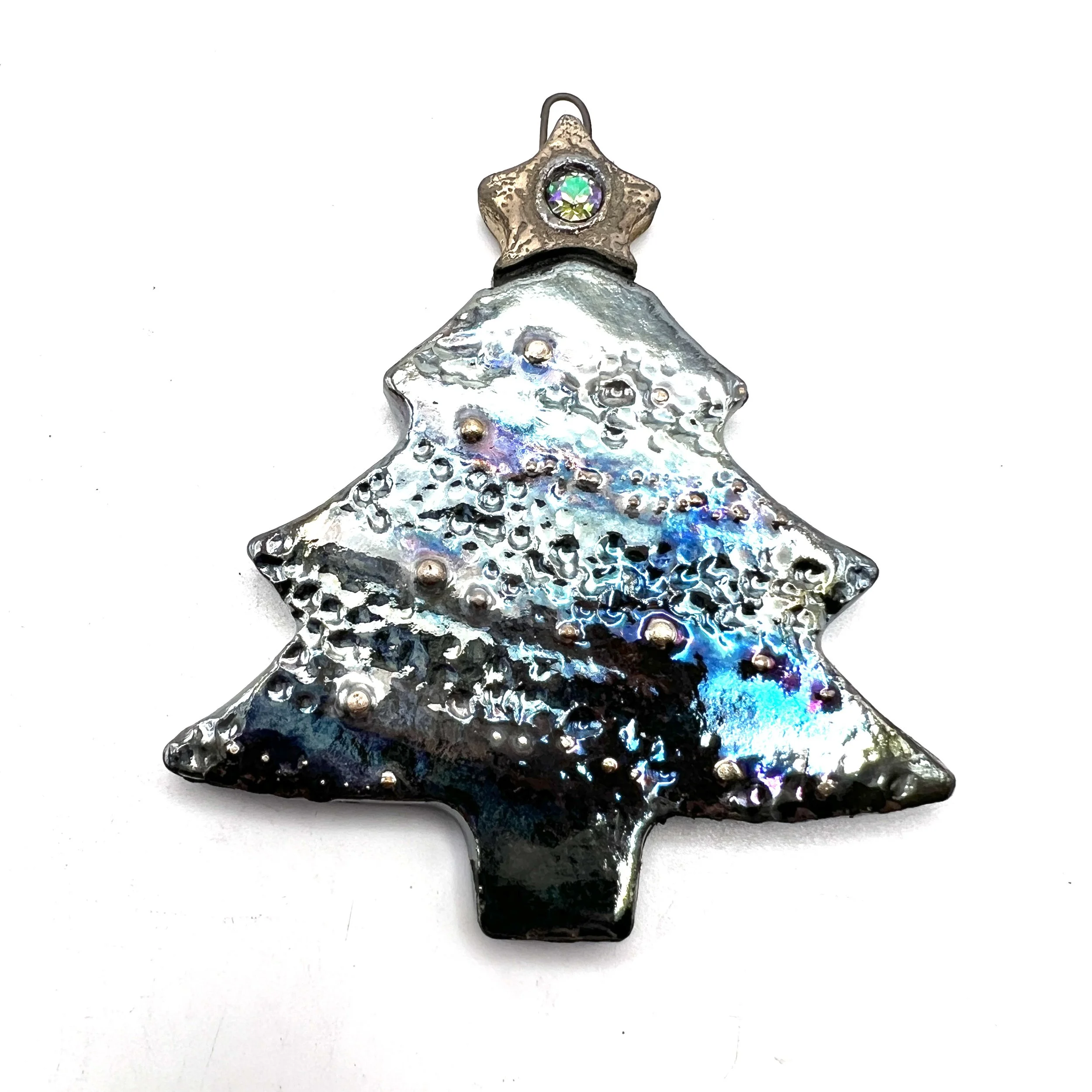 Raku Christmas Tree with Star Ornament or Pendant Ceramic Jewelry Supply Handmade by MAKUstudio MAKU raku