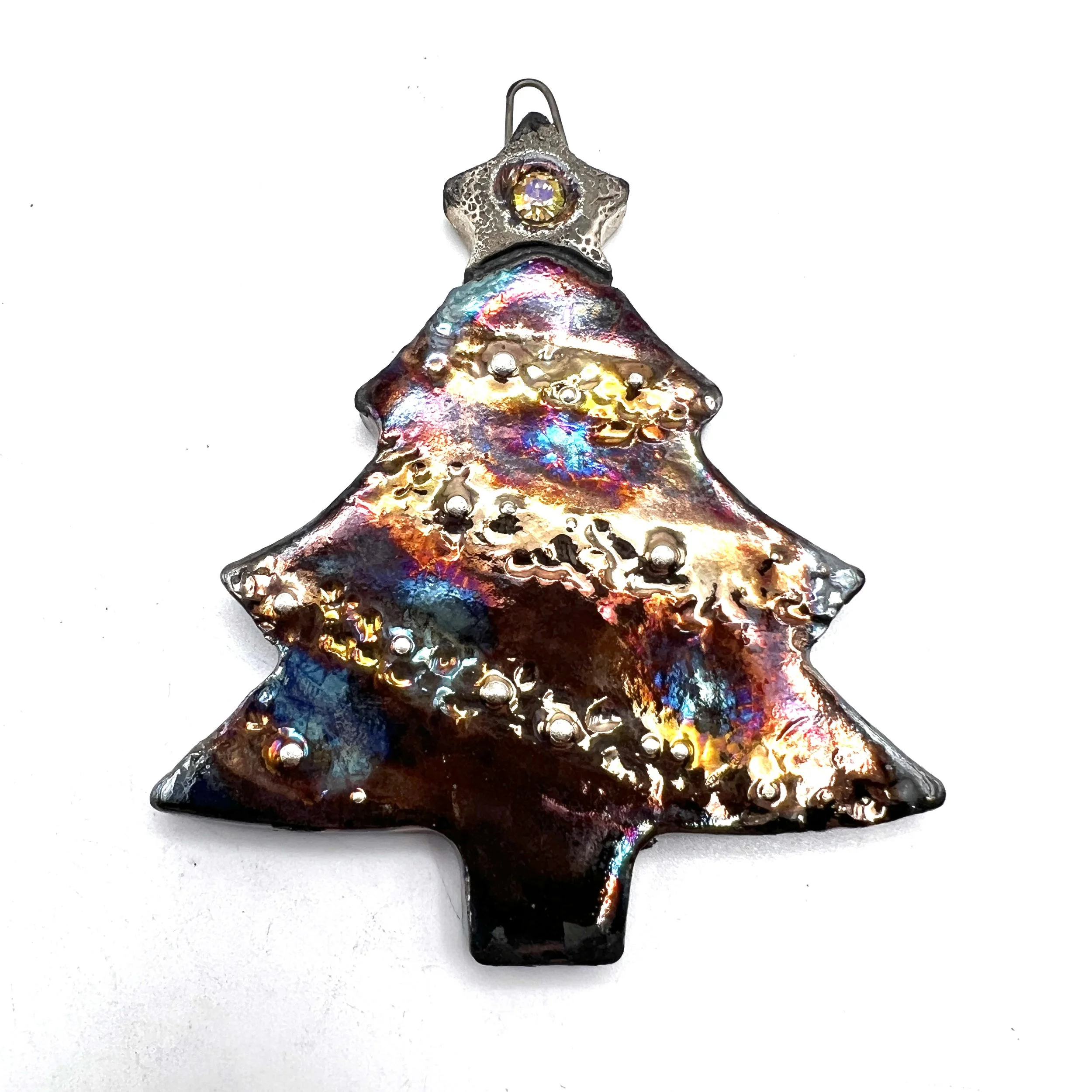 Raku Christmas Tree with Star Ornament or Pendant Ceramic Jewelry Supply Handmade by MAKUstudio MAKU raku