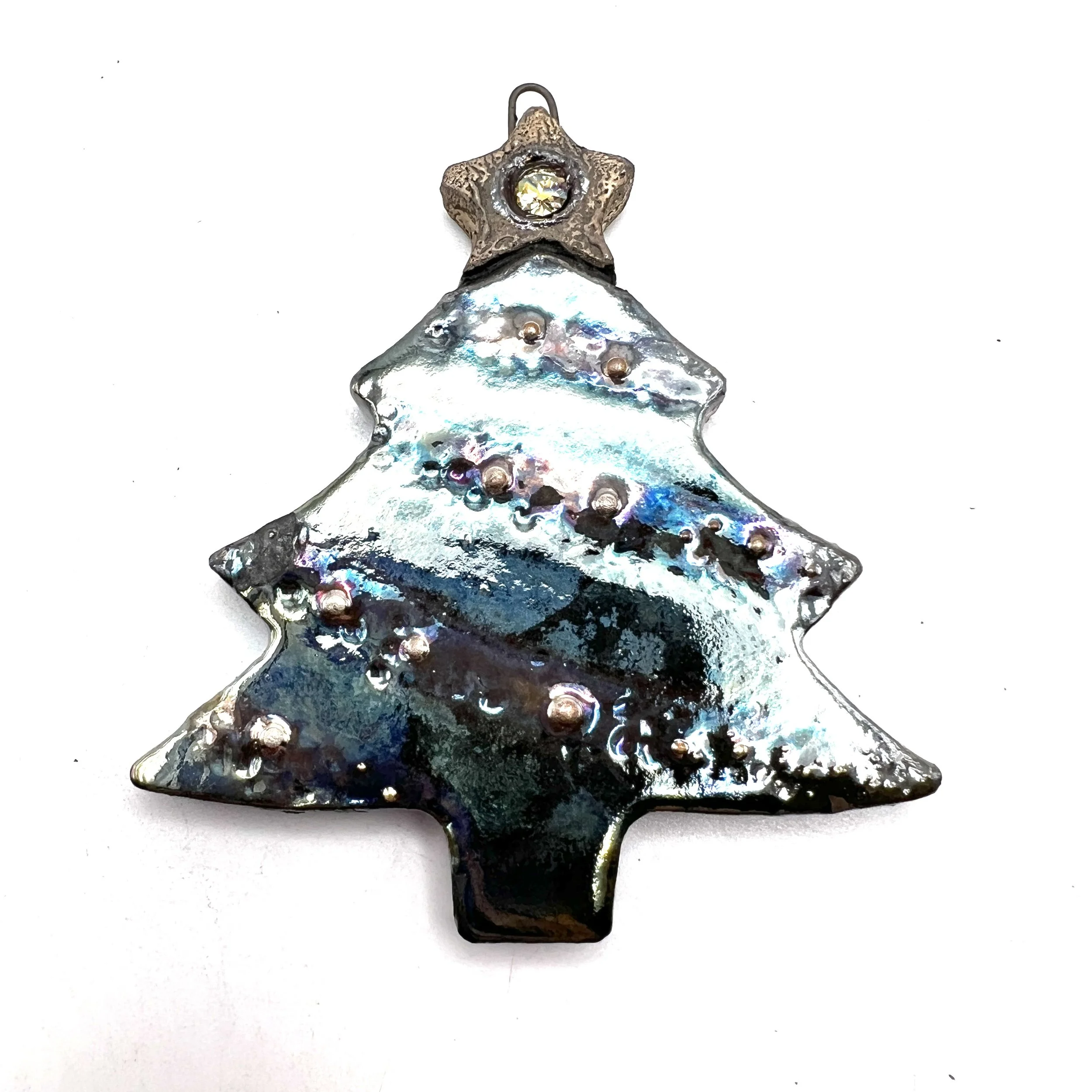 Raku Christmas Tree with Star Ornament or Pendant Ceramic Jewelry Supply Handmade by MAKUstudio MAKU raku