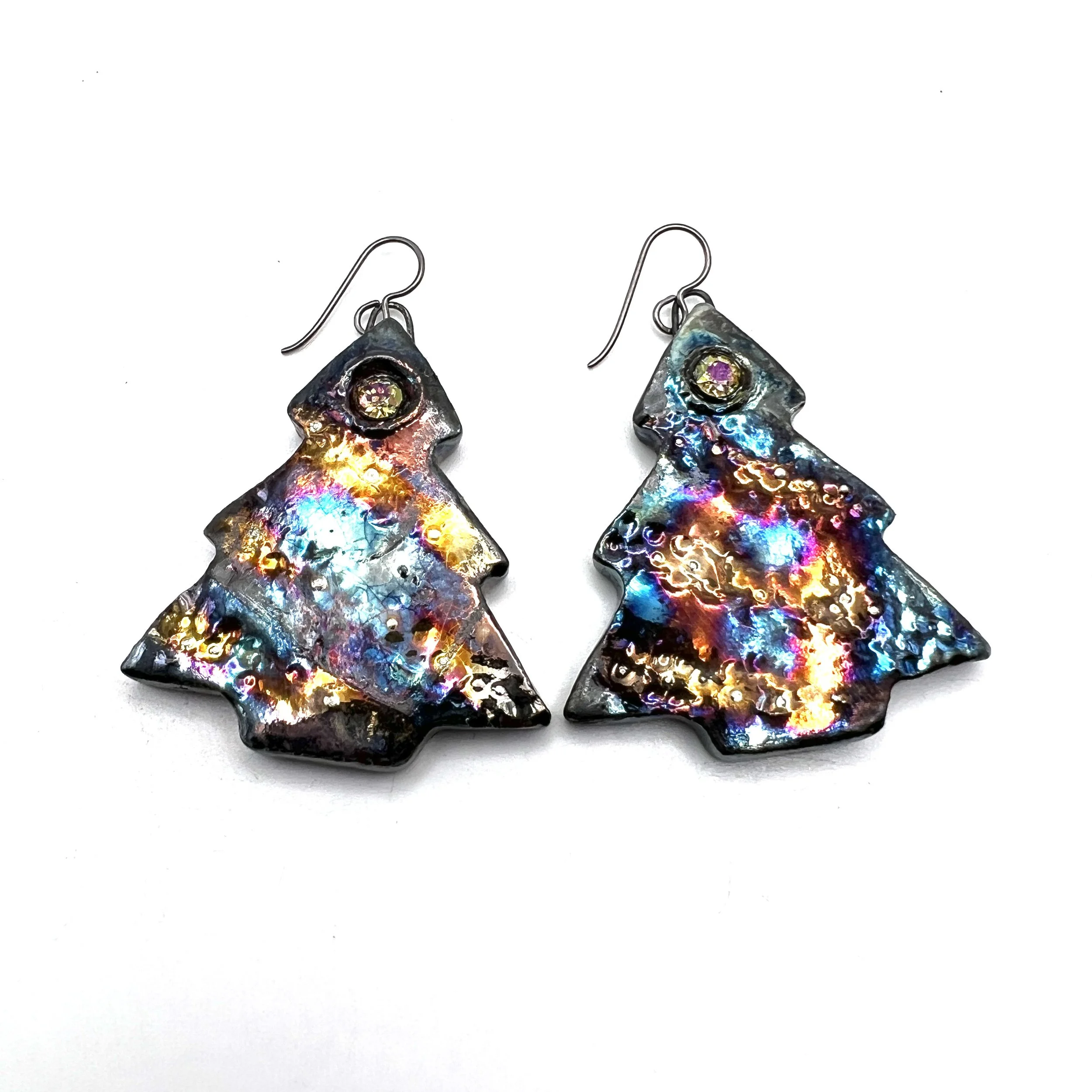 Christmas Tree Earrings Ceramic Jewelry Supply Handmade by MAKUstudio MAKU raku