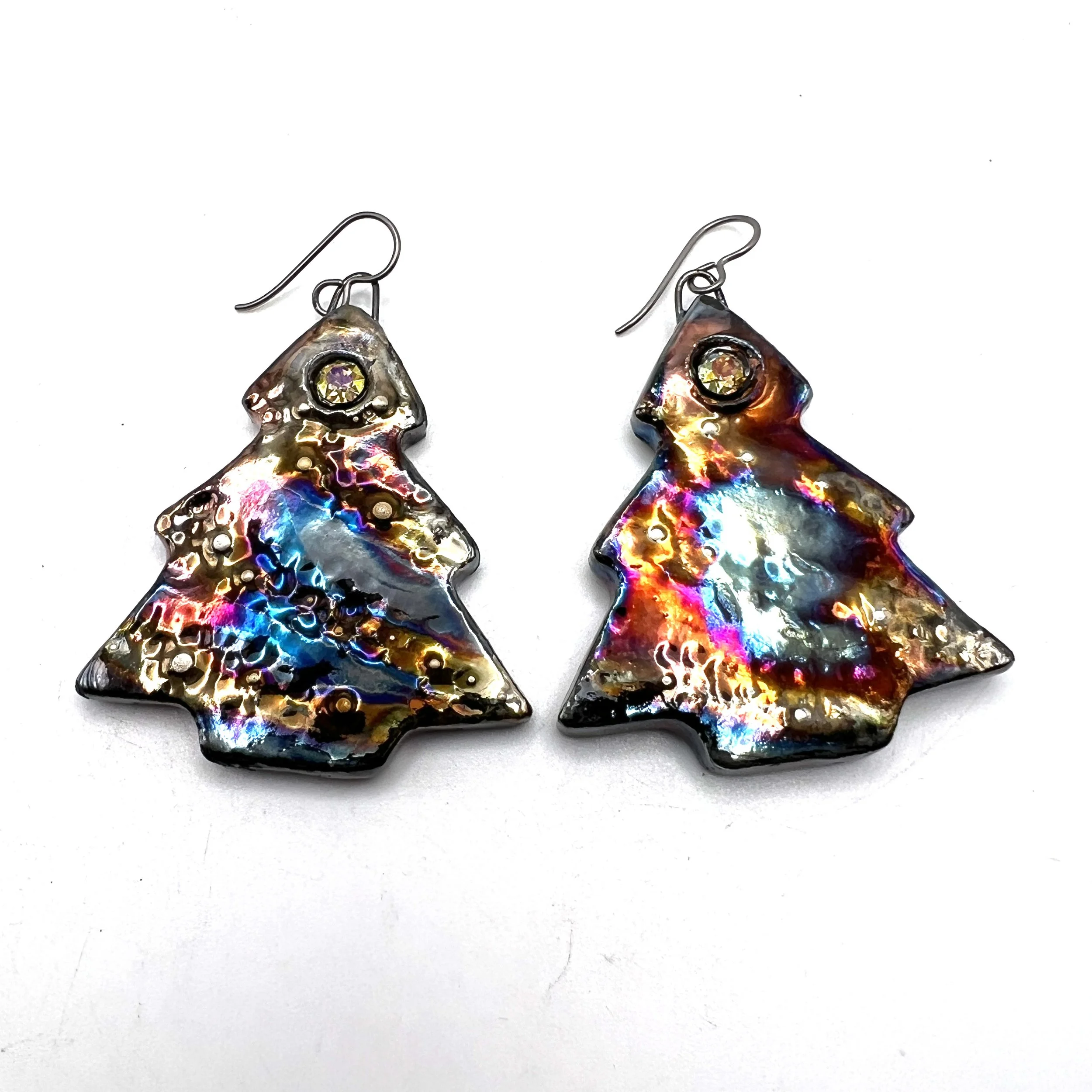 Christmas Tree Earrings Ceramic Jewelry Supply Handmade by MAKUstudio MAKU raku