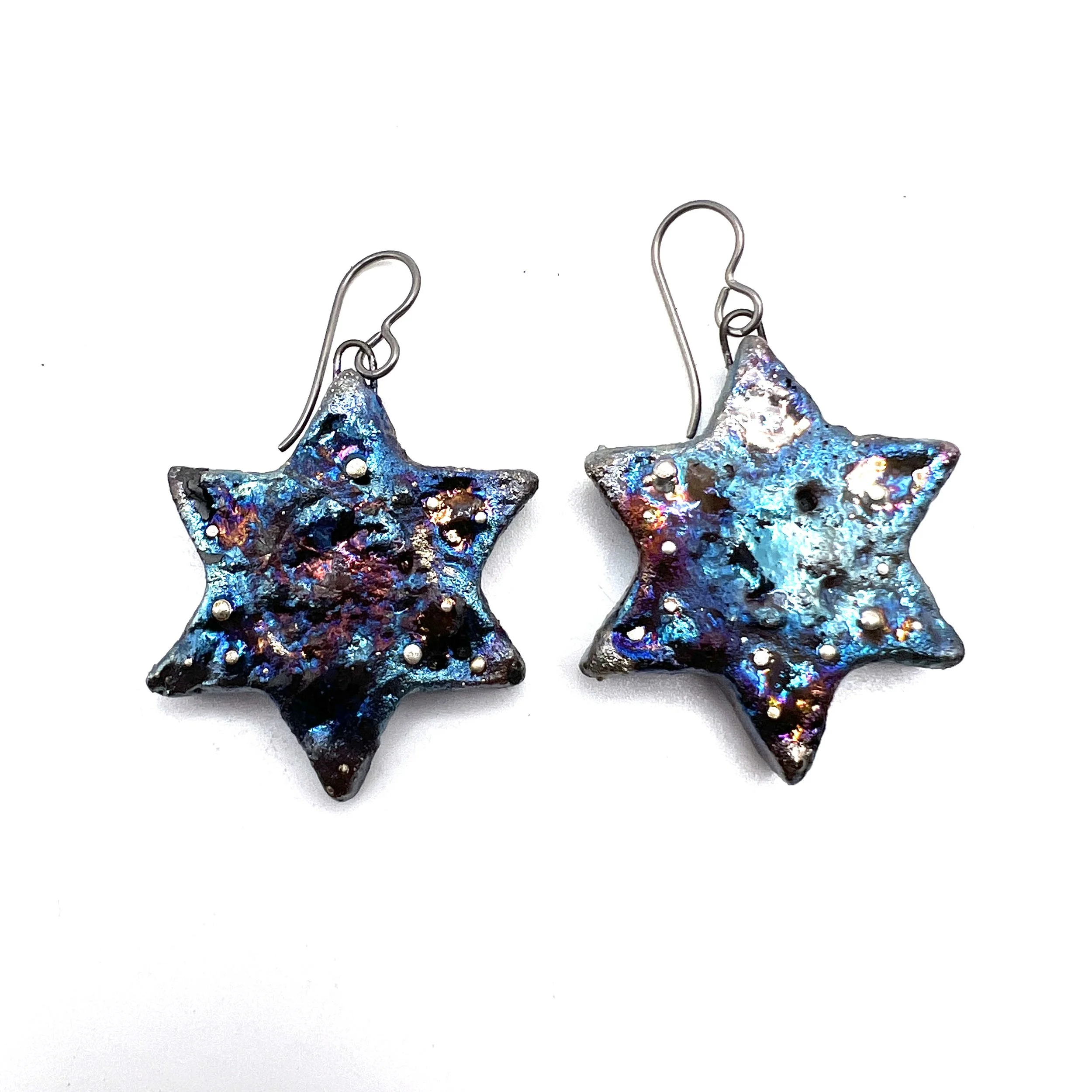 Raku Star of David Hanukkah Earrings Ceramic Jewelry Supply Handmade by MAKUstudio MAKU raku