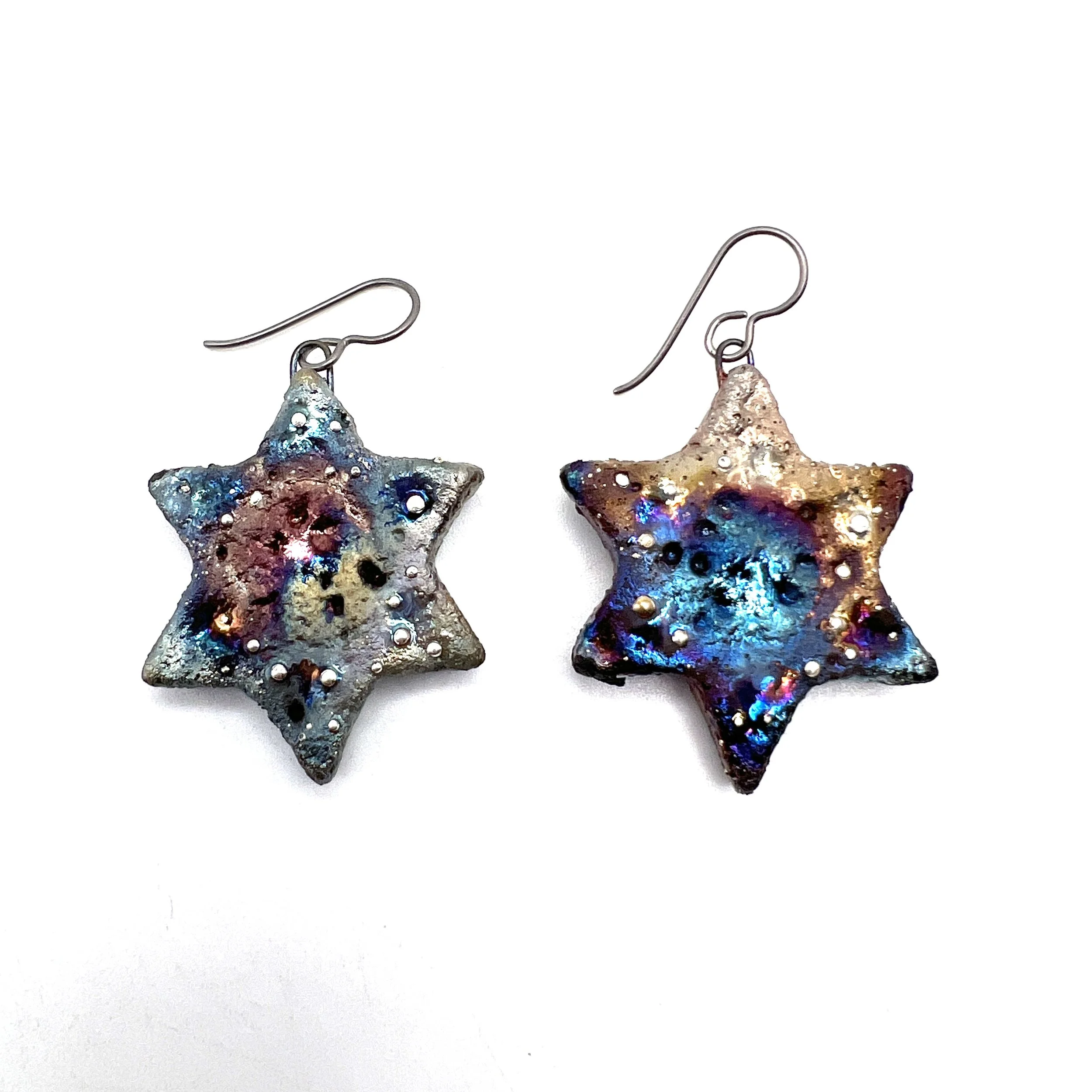 Raku Star of David Hanukkah Earrings Ceramic Jewelry Supply Handmade by MAKUstudio MAKU raku