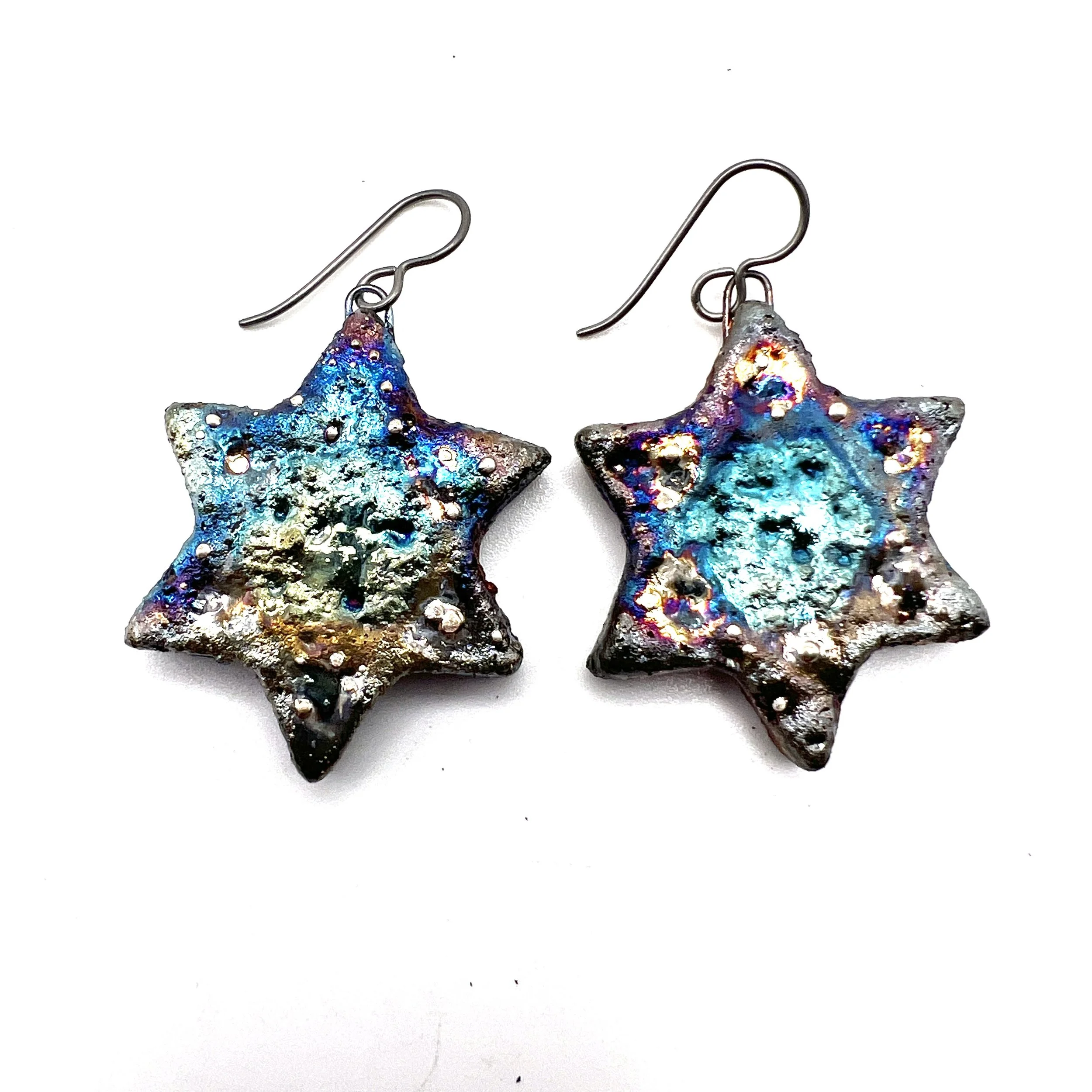 Raku Star of David Hanukkah Earrings Ceramic Jewelry Supply Handmade by MAKUstudio MAKU raku