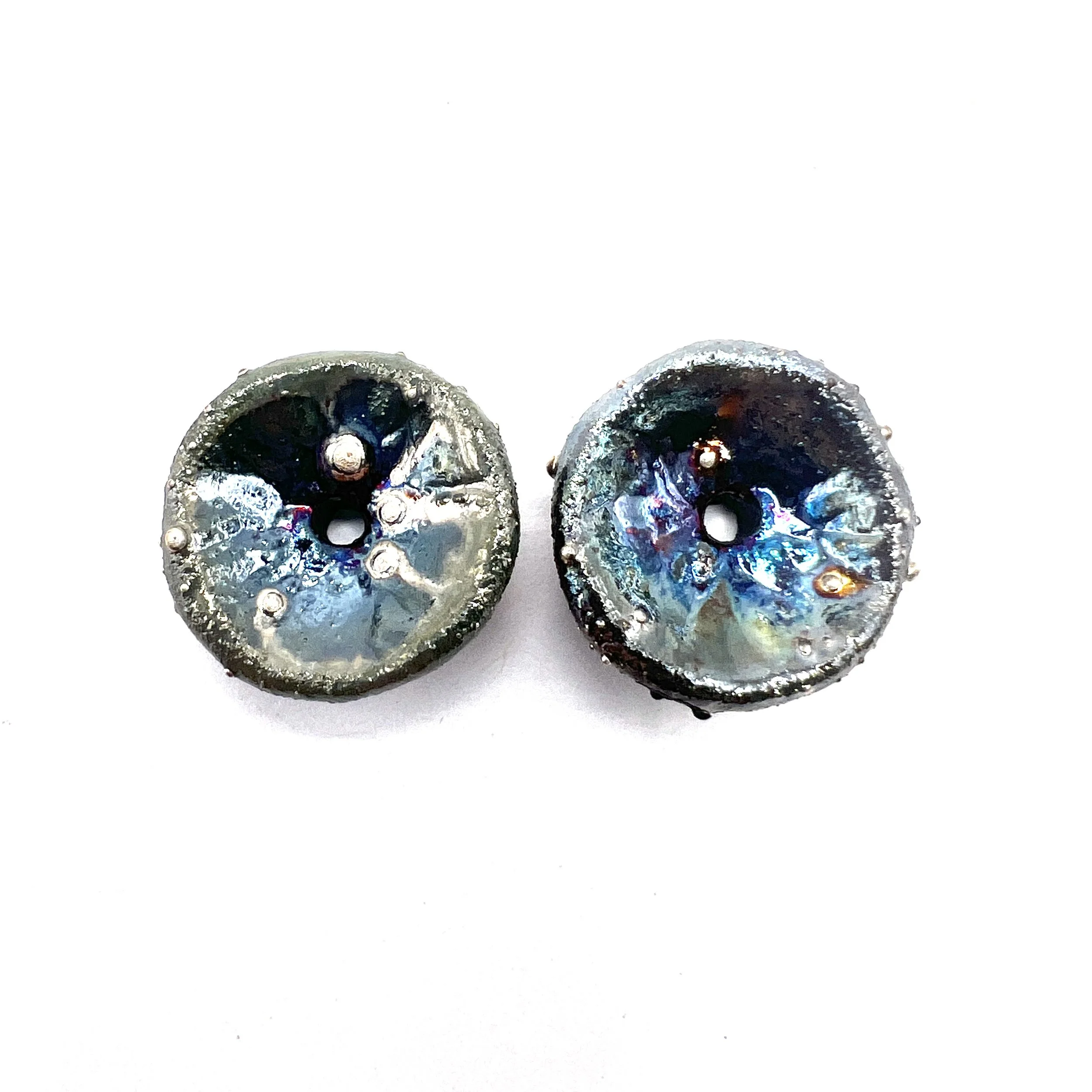 Set of 2 Concave Raku Beads or Cabochons Jewelry Supply Handmade by MAKUstudio MAKU raku