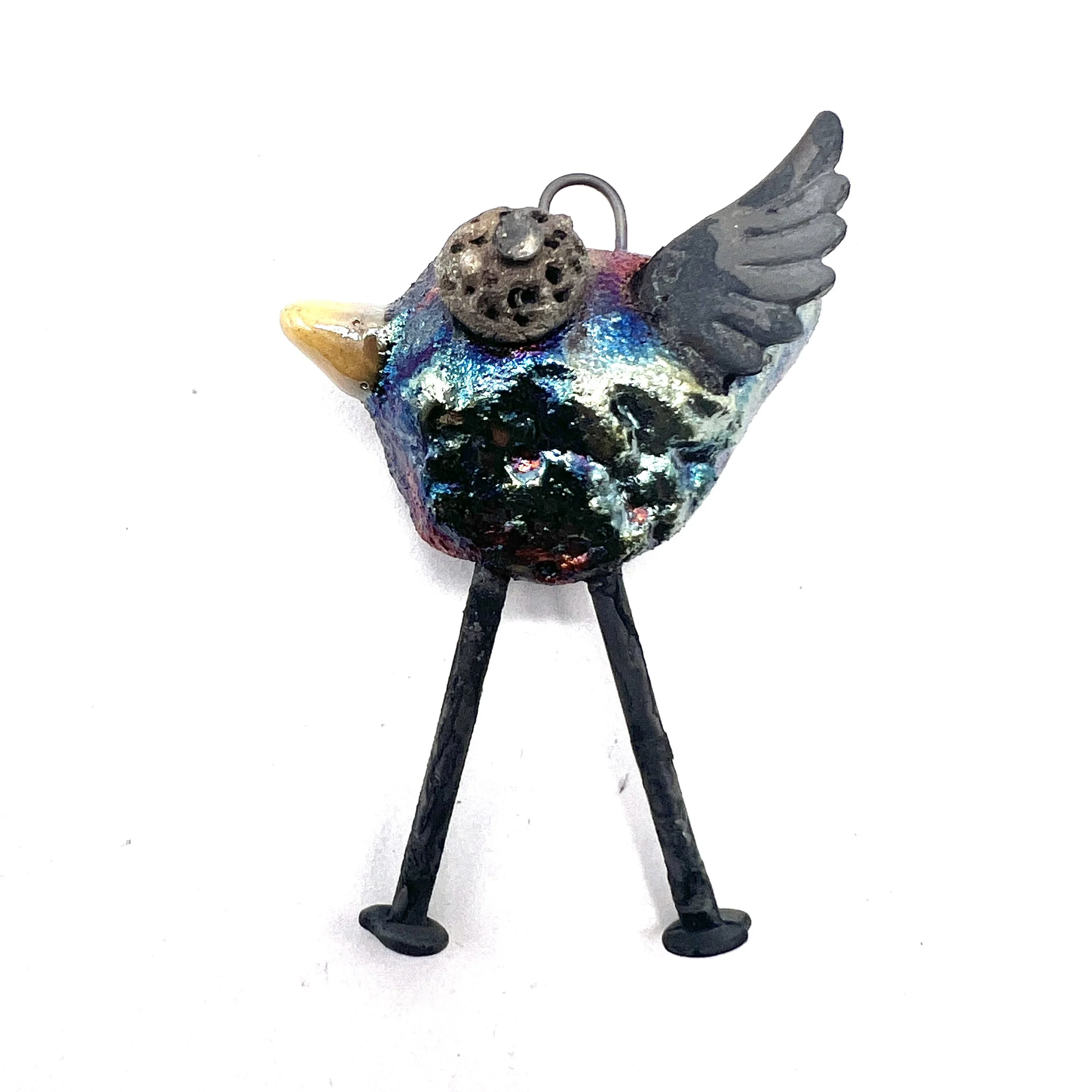 Raku Bird Bird with Legs Ceramic Pendant Raku Jewelry Supplies Handmade by MAKUstudio MAKU raku