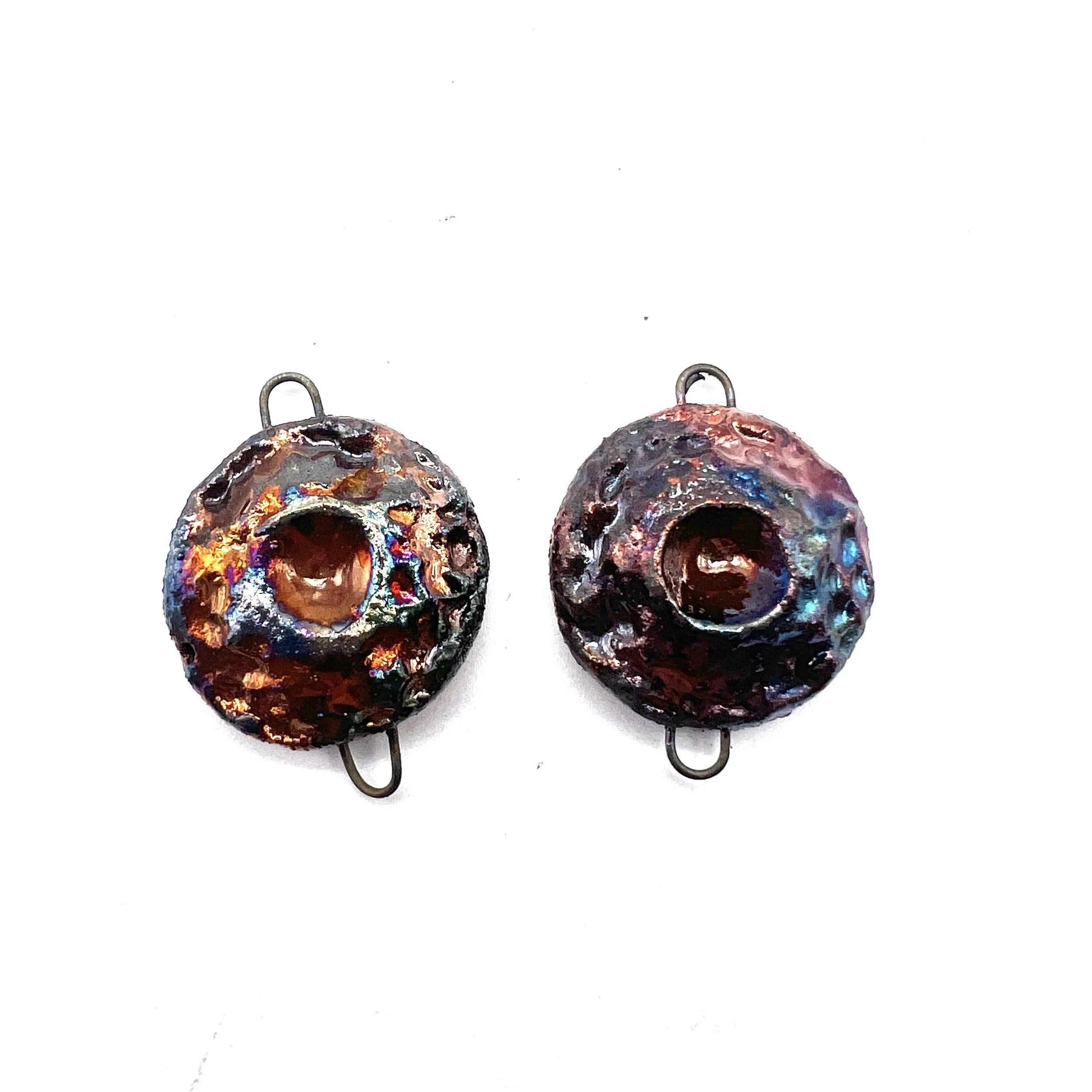 Set of 2 Pendant Charm Connector Ceramic Pottery Jewelry Supply Handmade by MAKUstudio MAKU raku