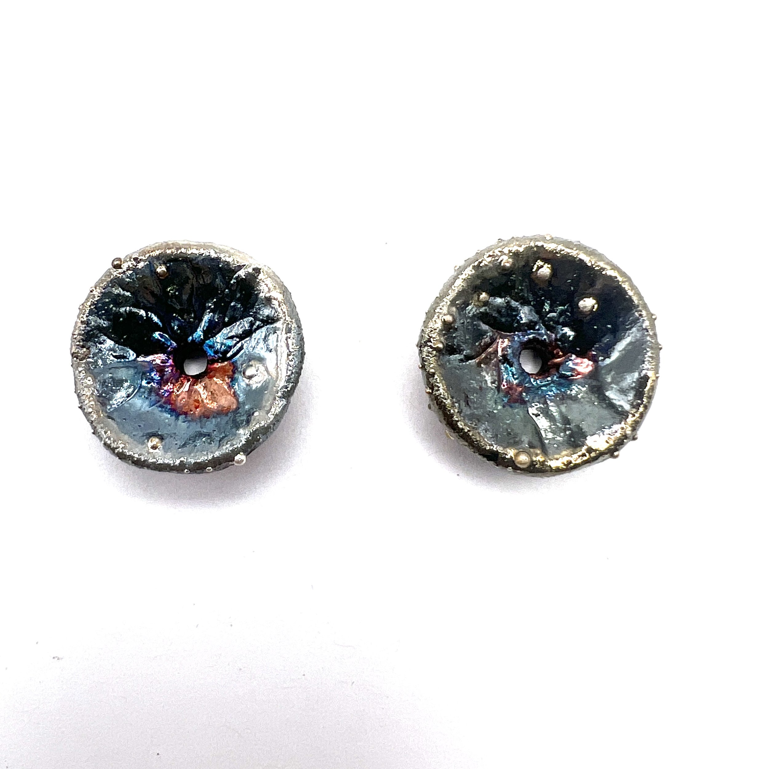 Set of 2 Concave Raku Beads or Cabochons Jewelry Supply Handmade by MAKUstudio MAKU raku