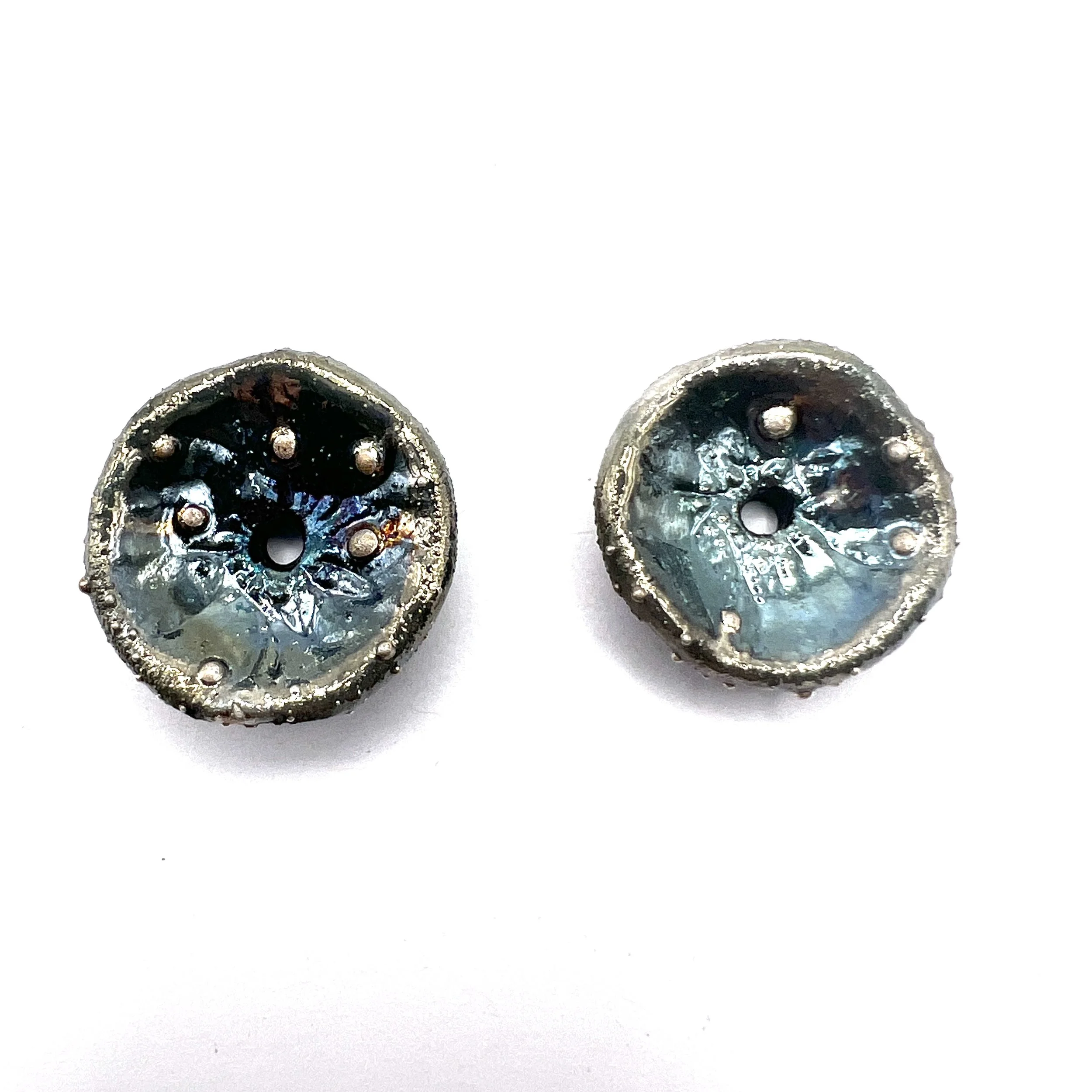 Set of 2 Concave Raku Beads or Cabochons Jewelry Supply Handmade by MAKUstudio MAKU raku