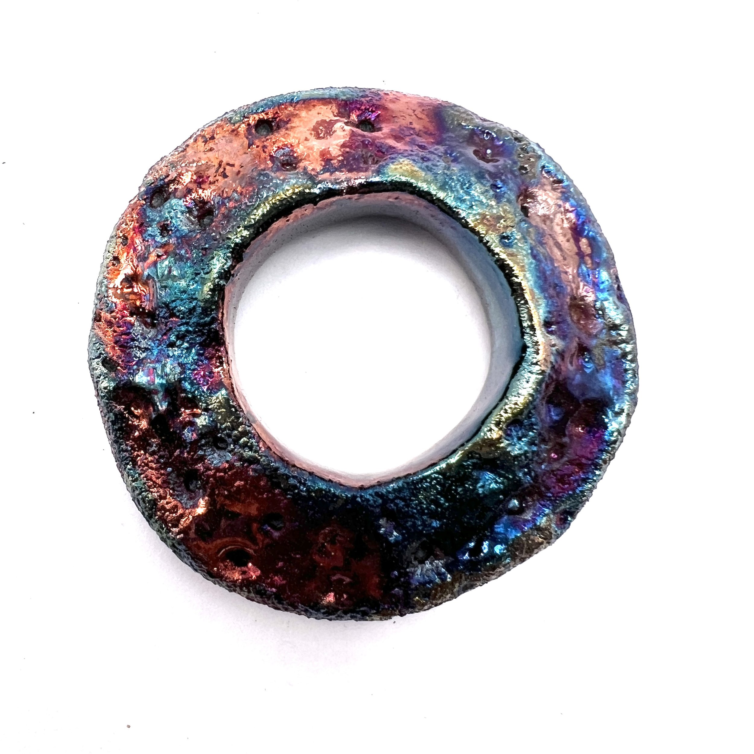 Raku Donut Cabochon or Pendant Ceramic Jewelry Supply by MAKUstudio MAKU raku