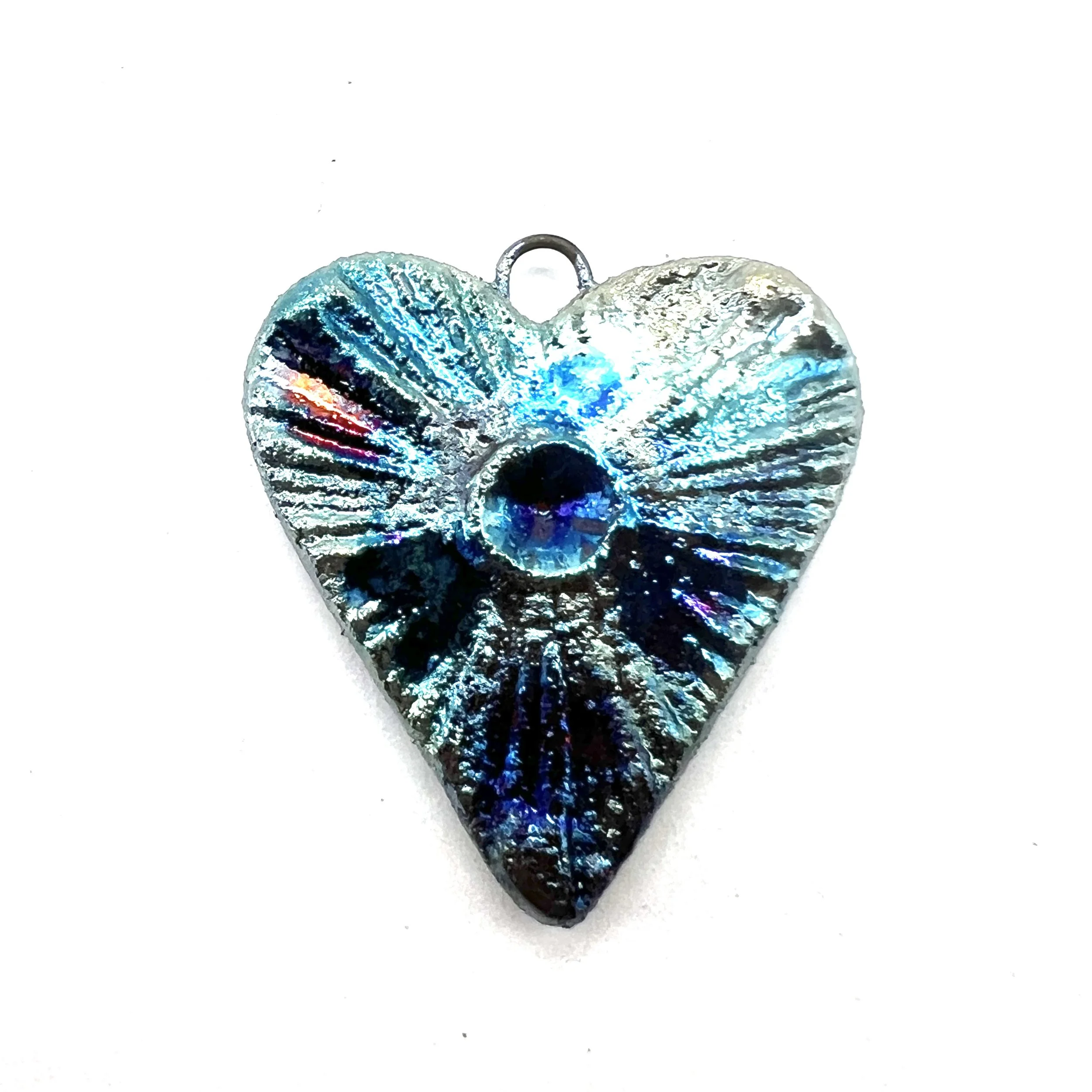 A beautiful raku heart pendant to add to your collection! makes a great gift!  *I handmade this raku heart out of clay  *Bisque fired, glazed, and raku fired in my studio  *See photo for measurements