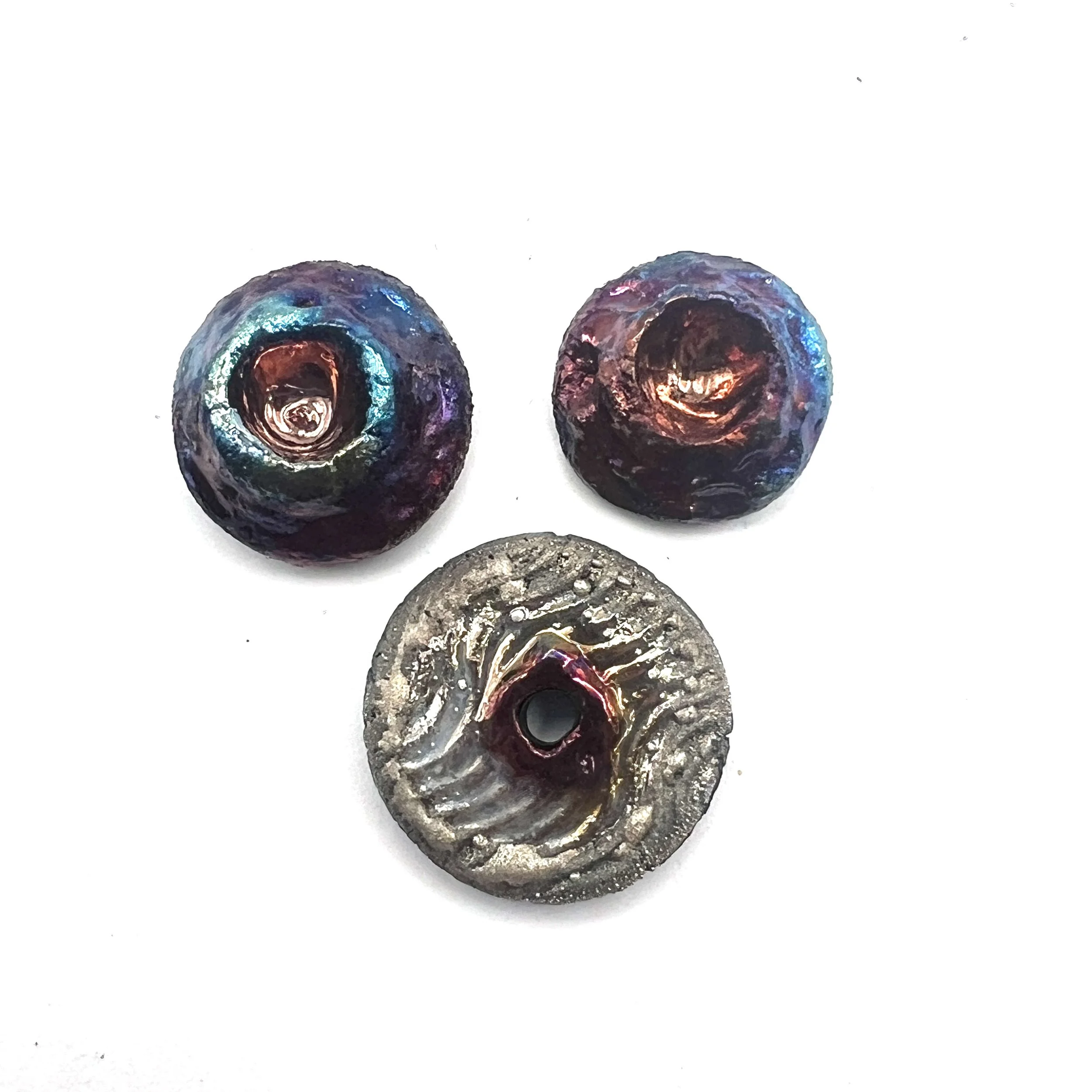 Set of 3: 1 Disc Bead and 2 Small Round Cabochons Raku Jewelry Supply Handmade by MAKUstudio MAKU raku