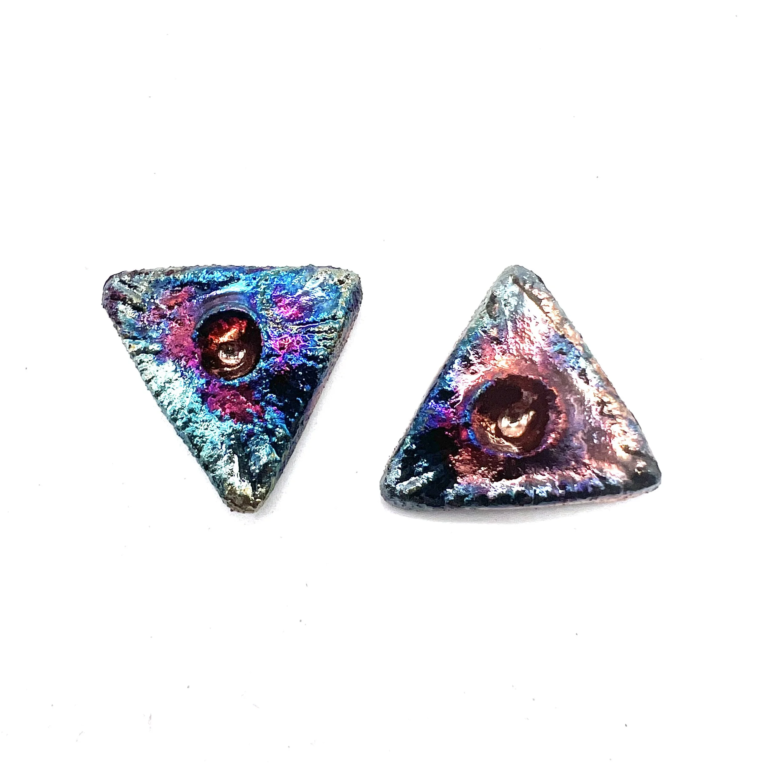 Set of 2 Small Triangle Raku Cabochons Ceramic Pottery Jewelry Supplies Handmade by MAKUstudio MAKU raku