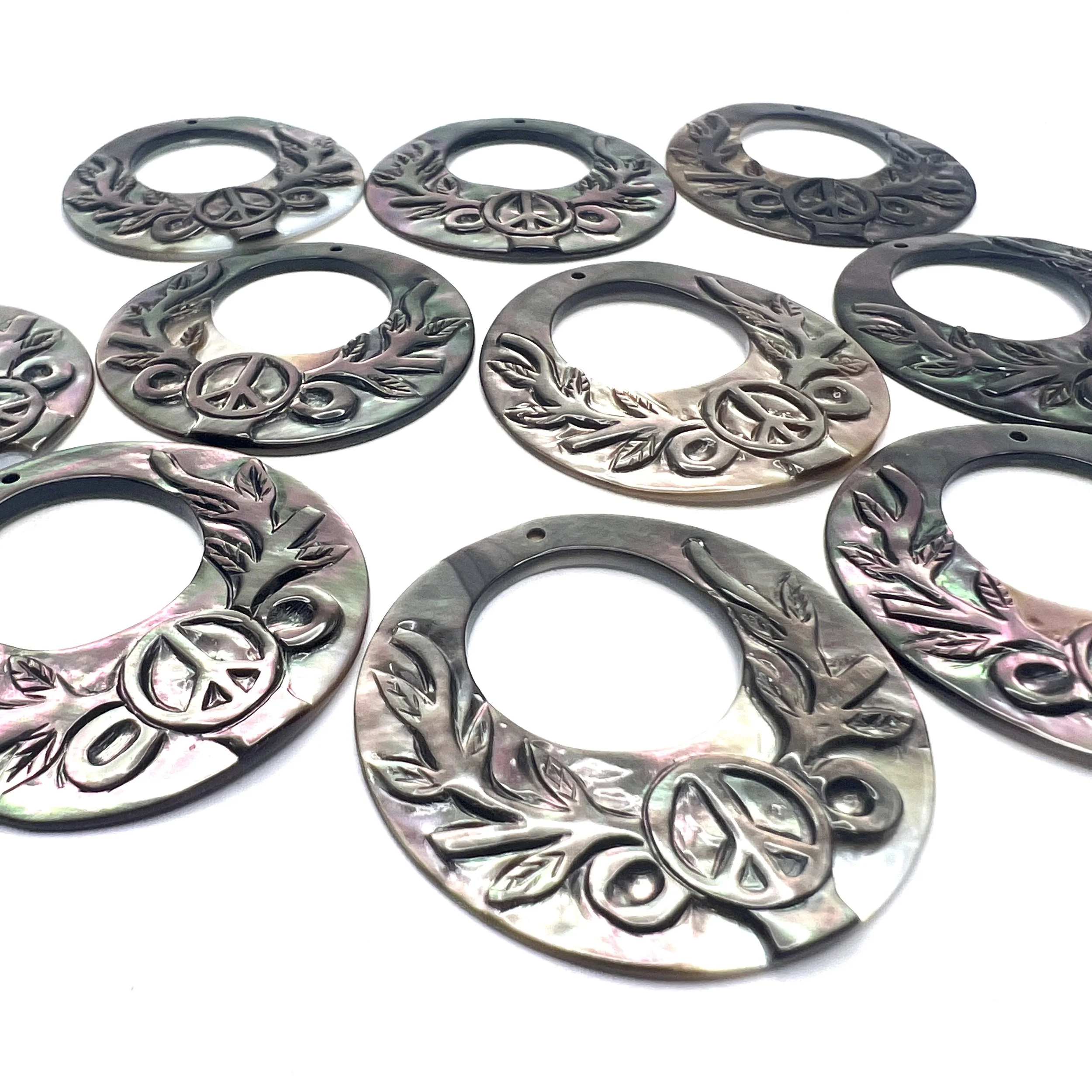 Mother-of -Pearl Peace Sign Donut Pendant or Earring Charm MAKUstudio Jewelry Supplies