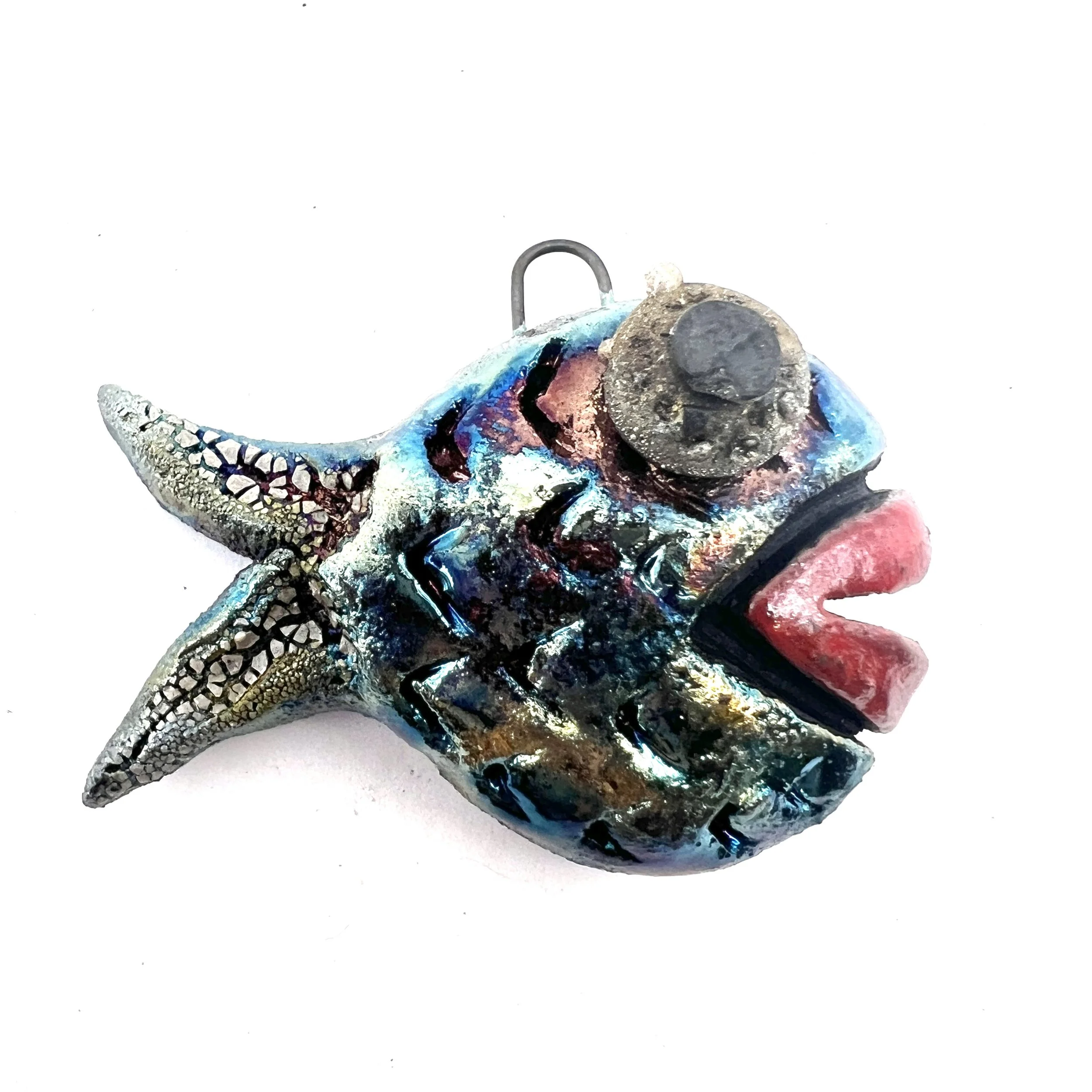 Raku Fish Pendant Ceramic Jewelry Supply Handmade by MAKUstudio