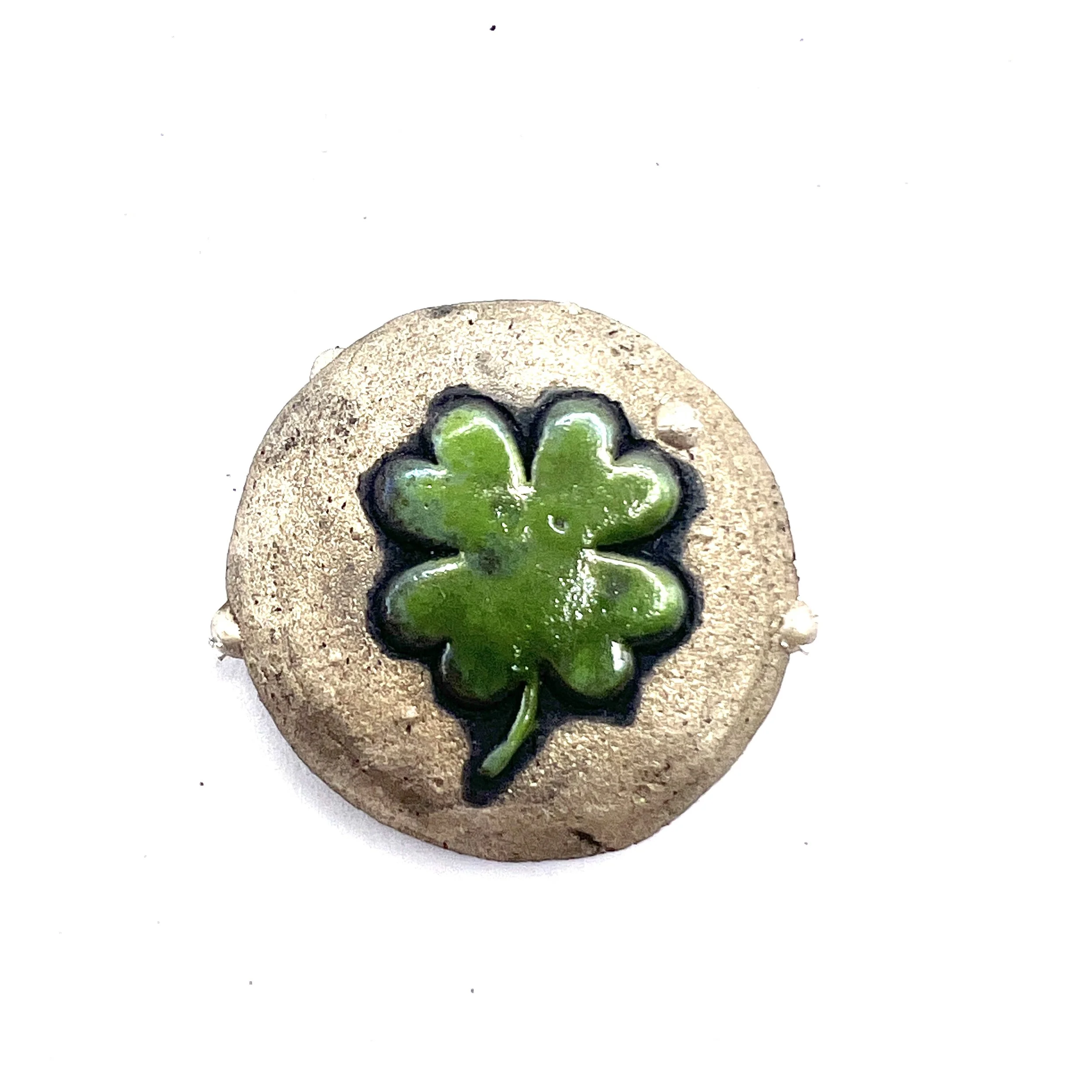 Raku 4 Leaf Clover Good Luck St Patrick's Day Shamrock Cabochon Jewelry Supply Handmade by MAKUstudio MAKU raku