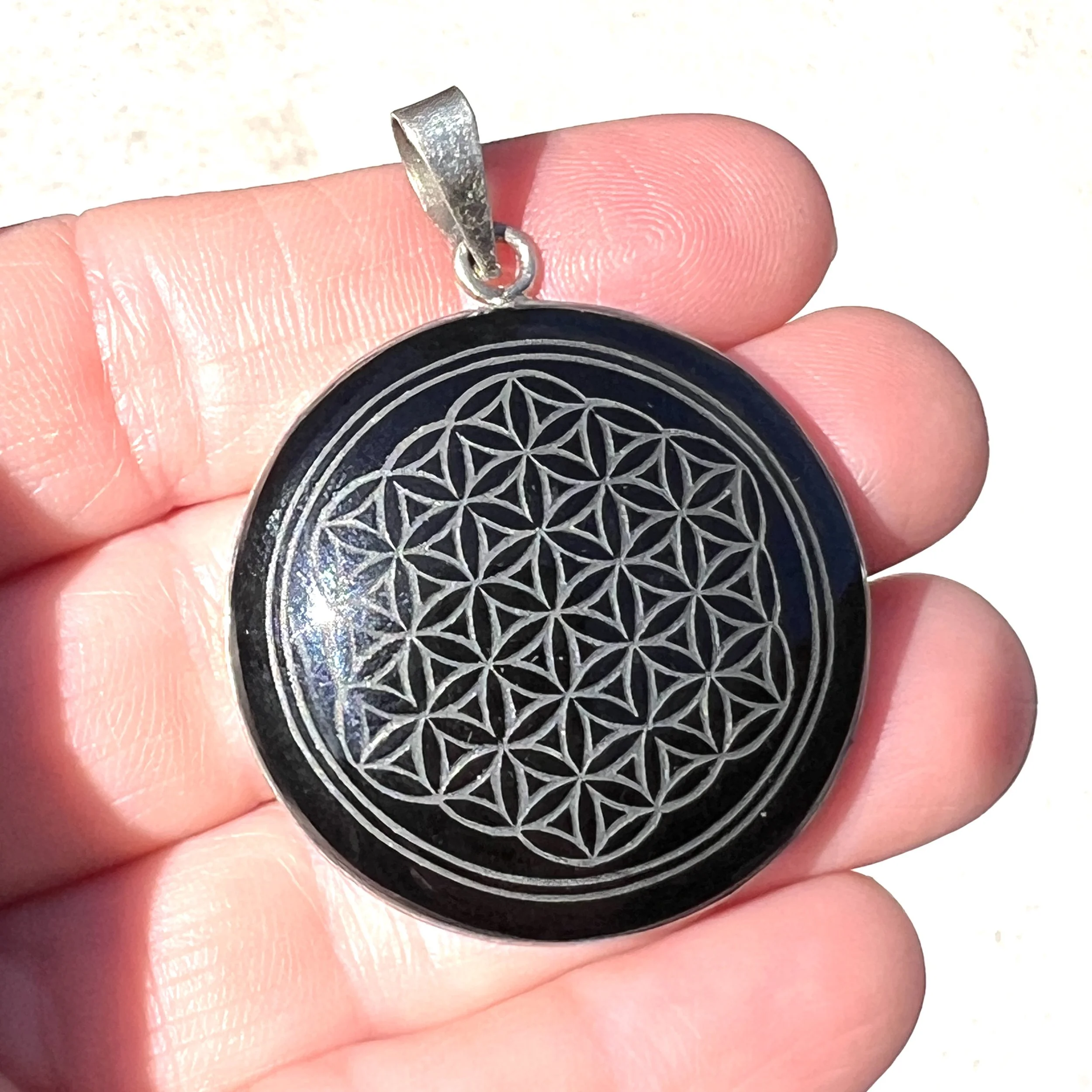 Obsidian Flower of Life Pendant MAKUstudio MAKU raku Handmade