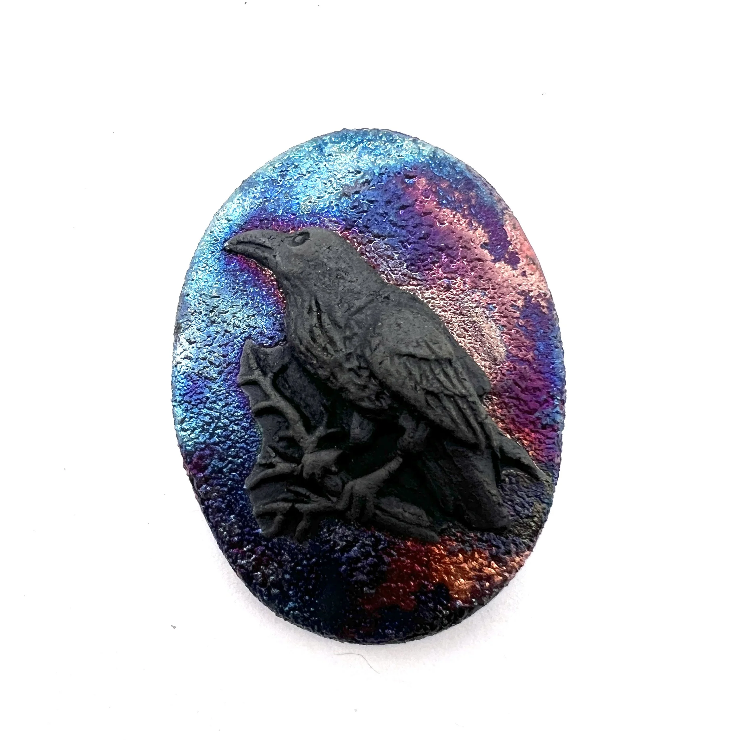 Raven Black Crow Cabochon MAKU raku Jewelry Supplies Handmade by MAKUstudio