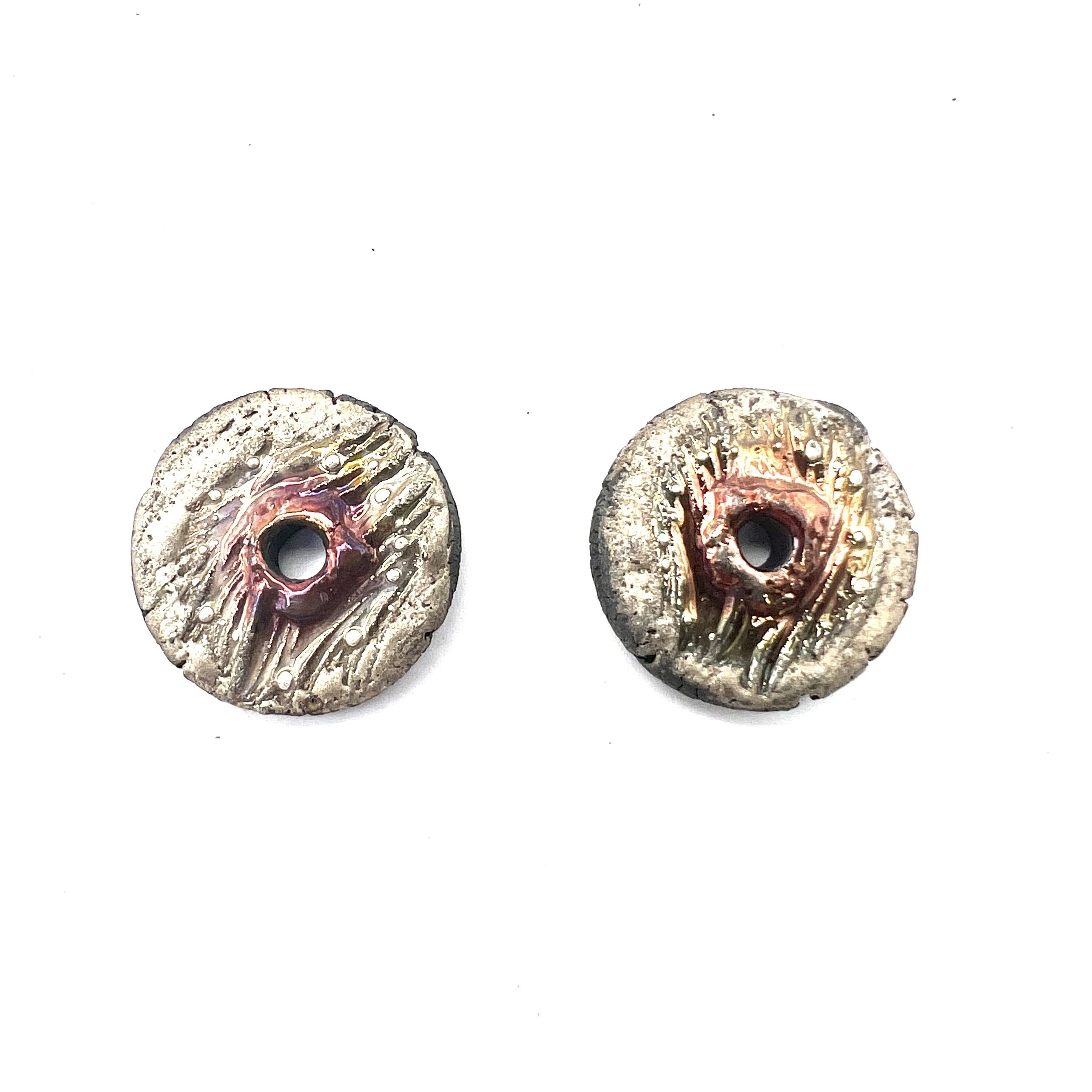 Set of 2 Disc Raku Cabochon Donut Beads Ceramic Jewelry Supplies Handmade by MAKUstudio