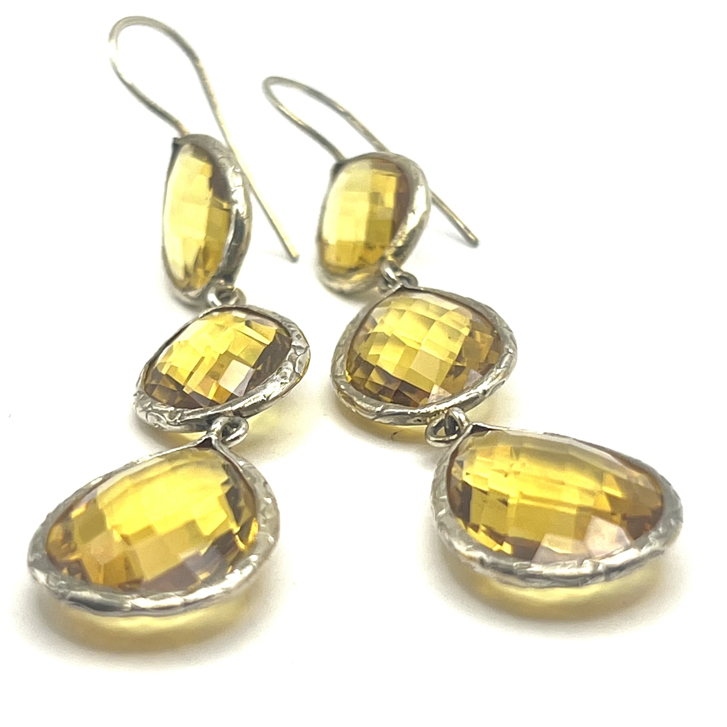 Dangling Citrine Long Earrings Handmade in Turkey MAKUstudio Jewelry  MAKU raku