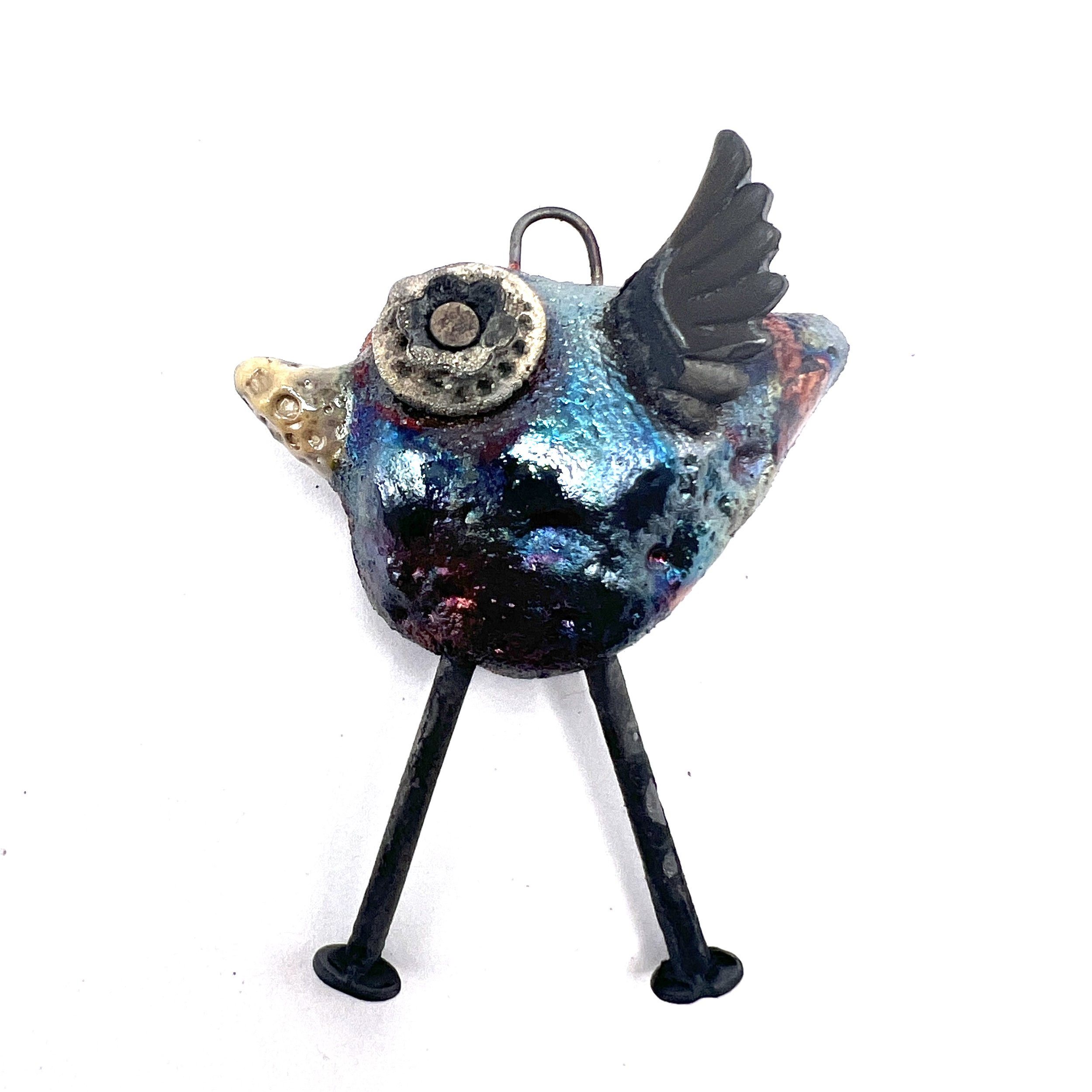 Raku Bird Bird with Legs Ceramic Pendant Raku Jewelry Supplies Handmade by MAKUstudio MAKU raku