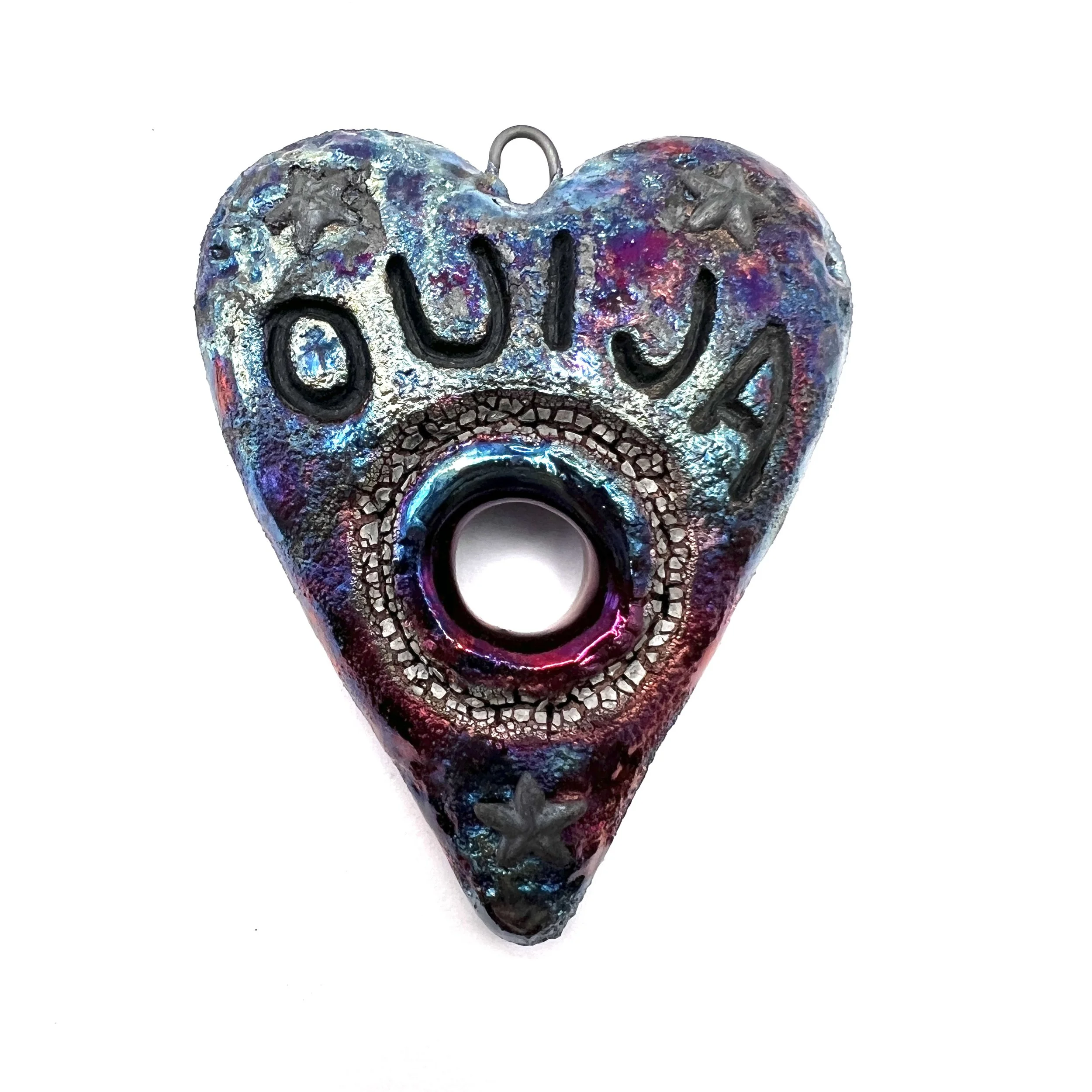 Ouija Board Planchette Raku Pendant Donut Jewelry Supply Handmade by MAKUstudio MAKU raku