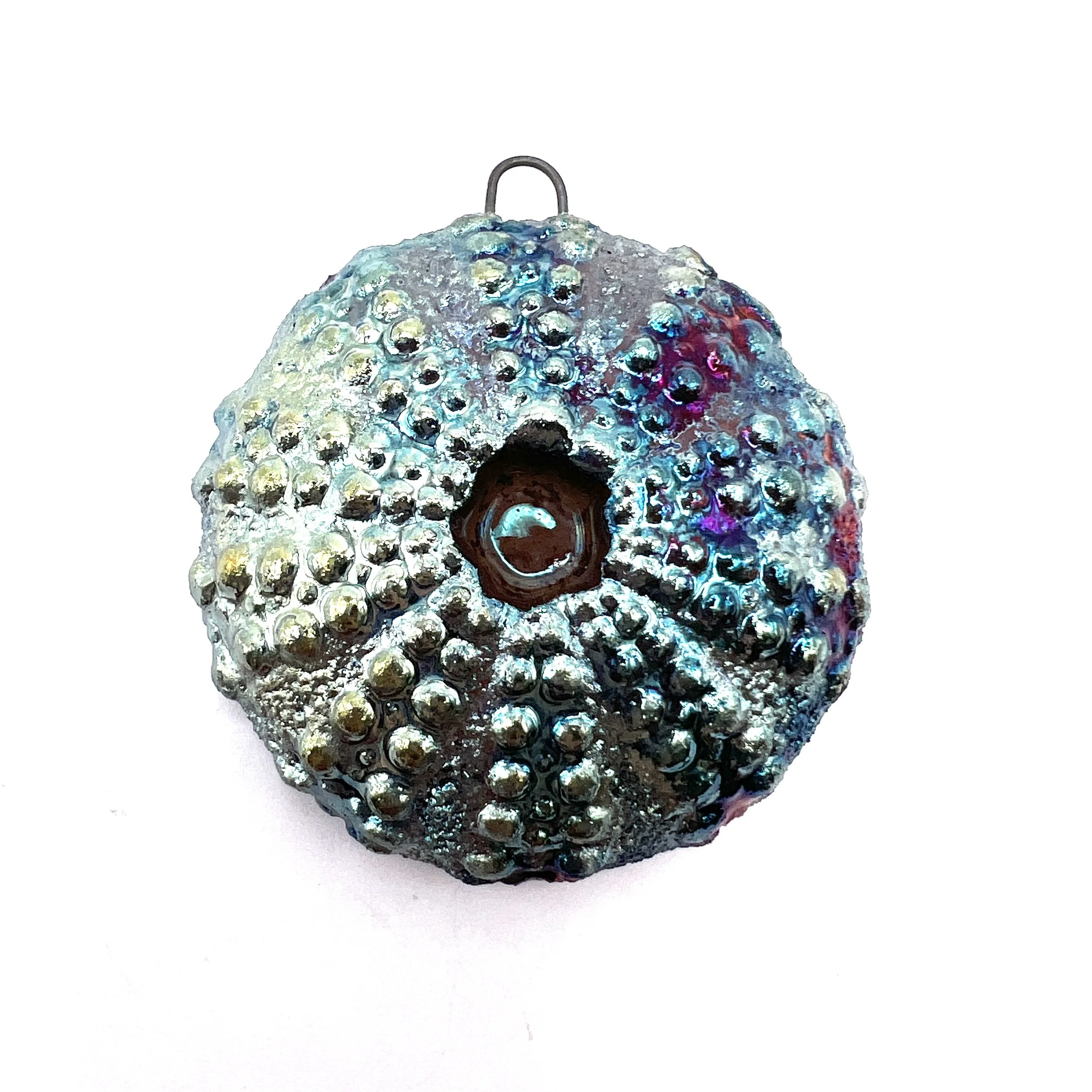 Raku Sea Urchin Pendant Handmade by MAKU raku Jewelry Supplies MAKUstudio
