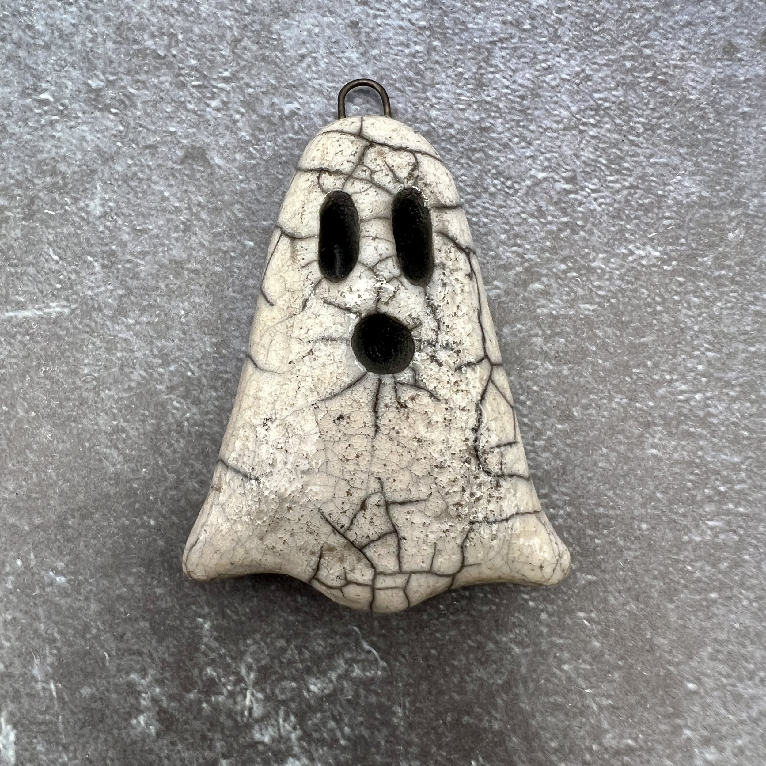 Boo! Raku Ghost Pendant Halloween Ceramic Jewelry Supplies Handmade by MAKUstudio MAKU raku