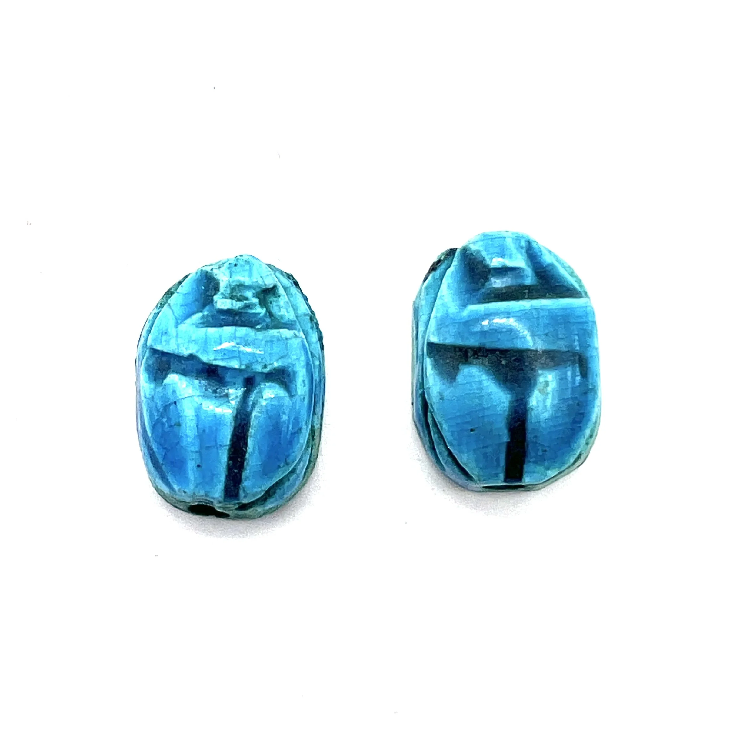 Set of 2 Turquoise Blue Colored Egyptian Scarab Beads with Vertical Hole Jewelry Supplies MAKUstudio MAKU raku