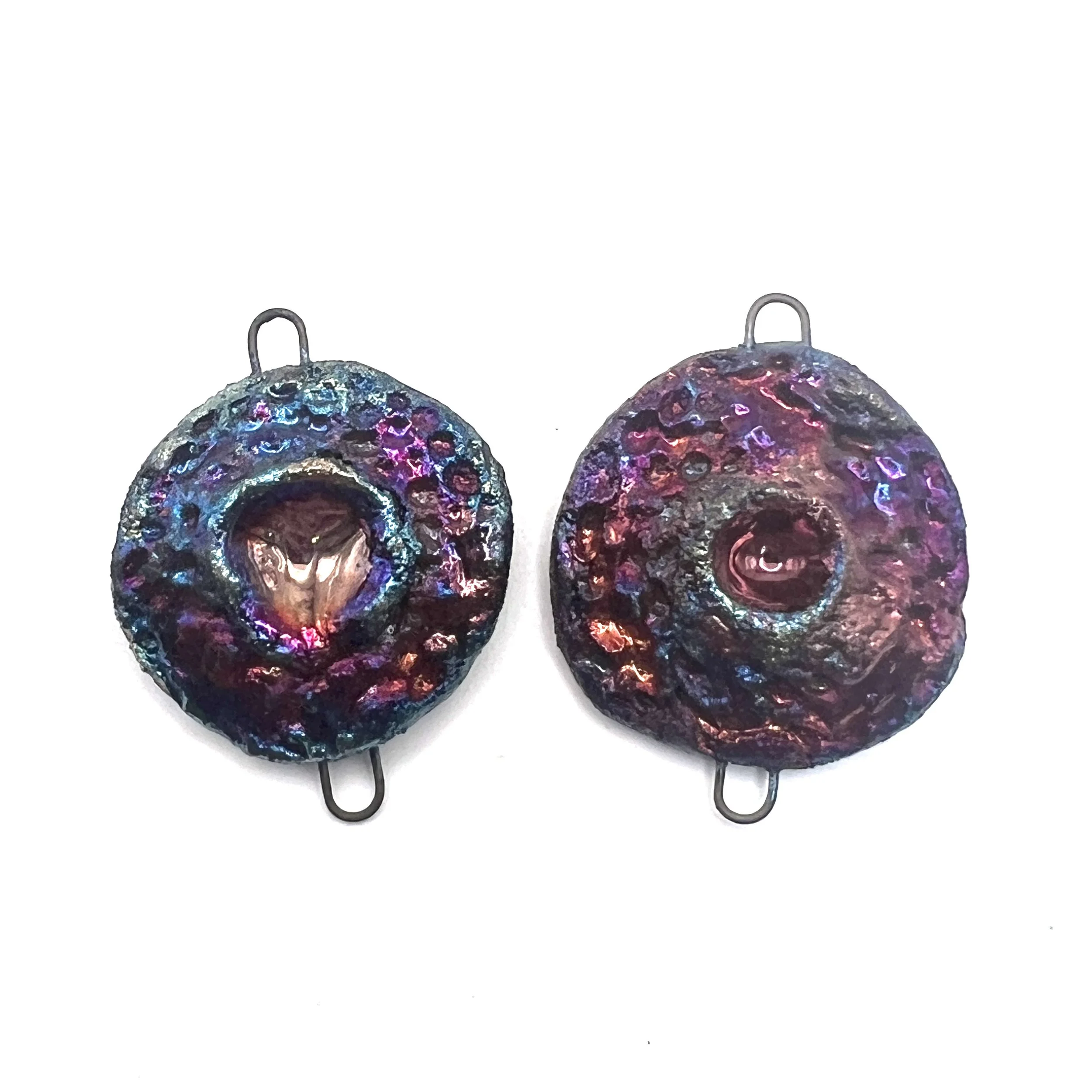 Set of 2 Raku Earring Connectors Ceramic Jewelry Supply Handmade by MAKUstudio