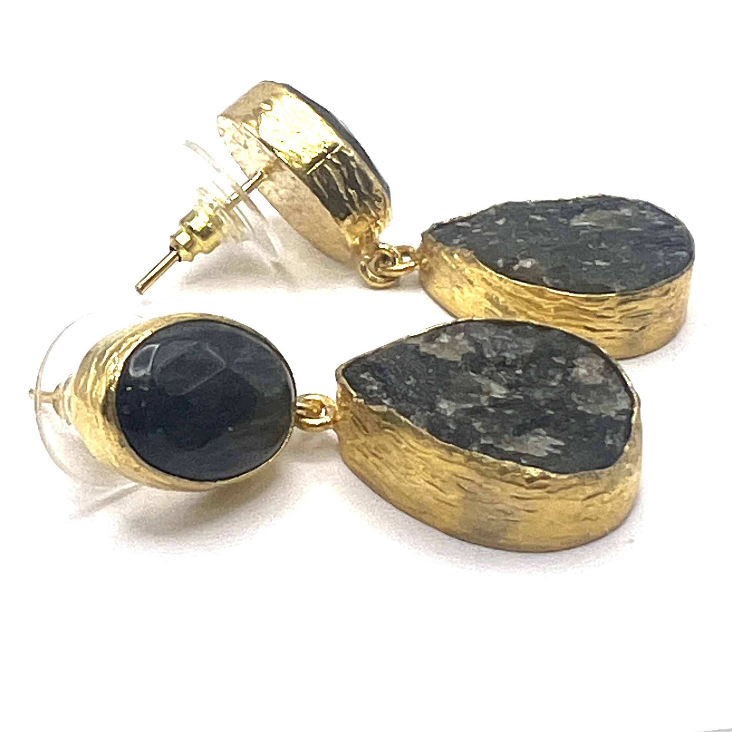 Gold Gray Silver Dangling Earrings Handmade in Turkey MAKUstudio MAKU raku