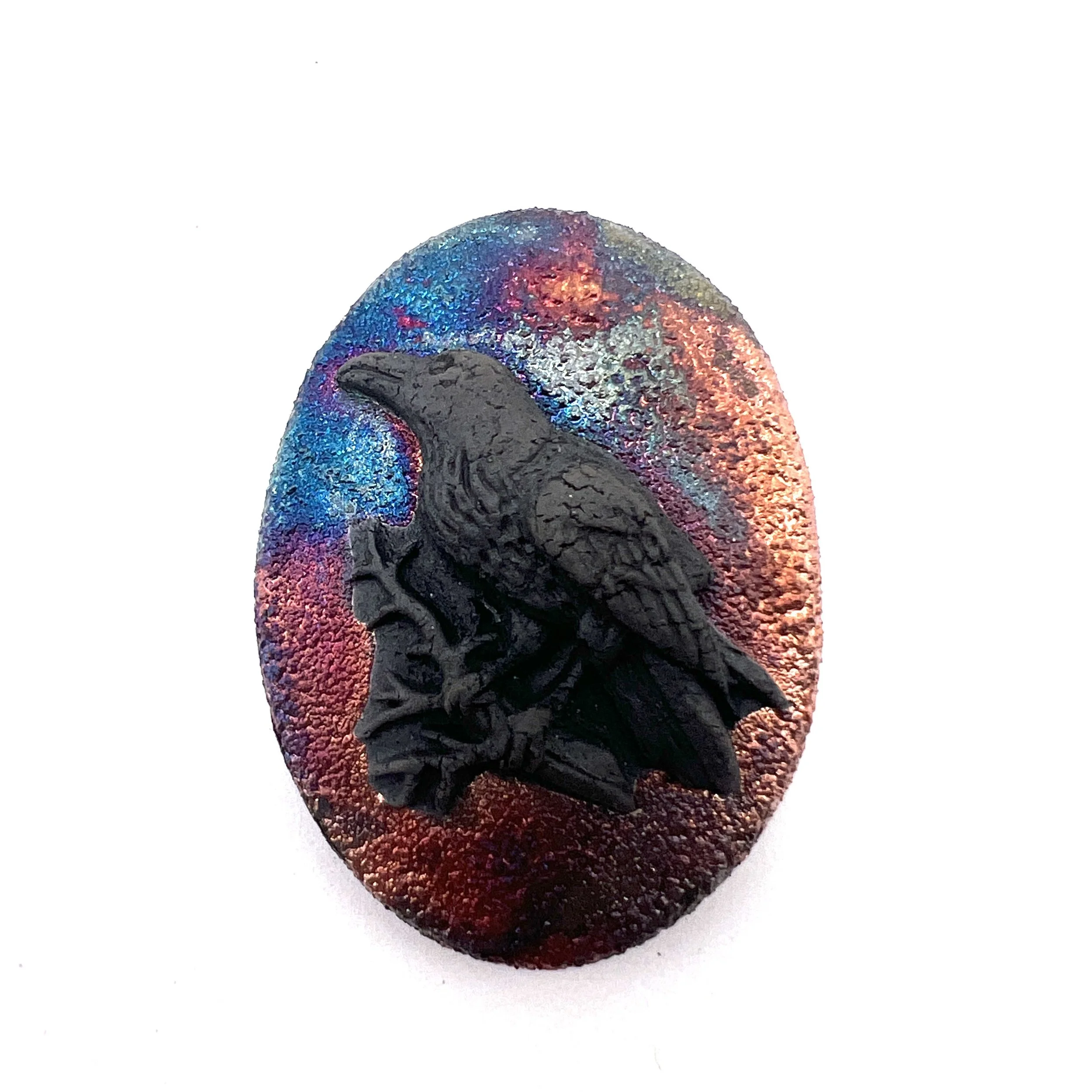 Raven Black Crow Cabochon MAKU raku Jewelry Supplies Handmade by MAKUstudio