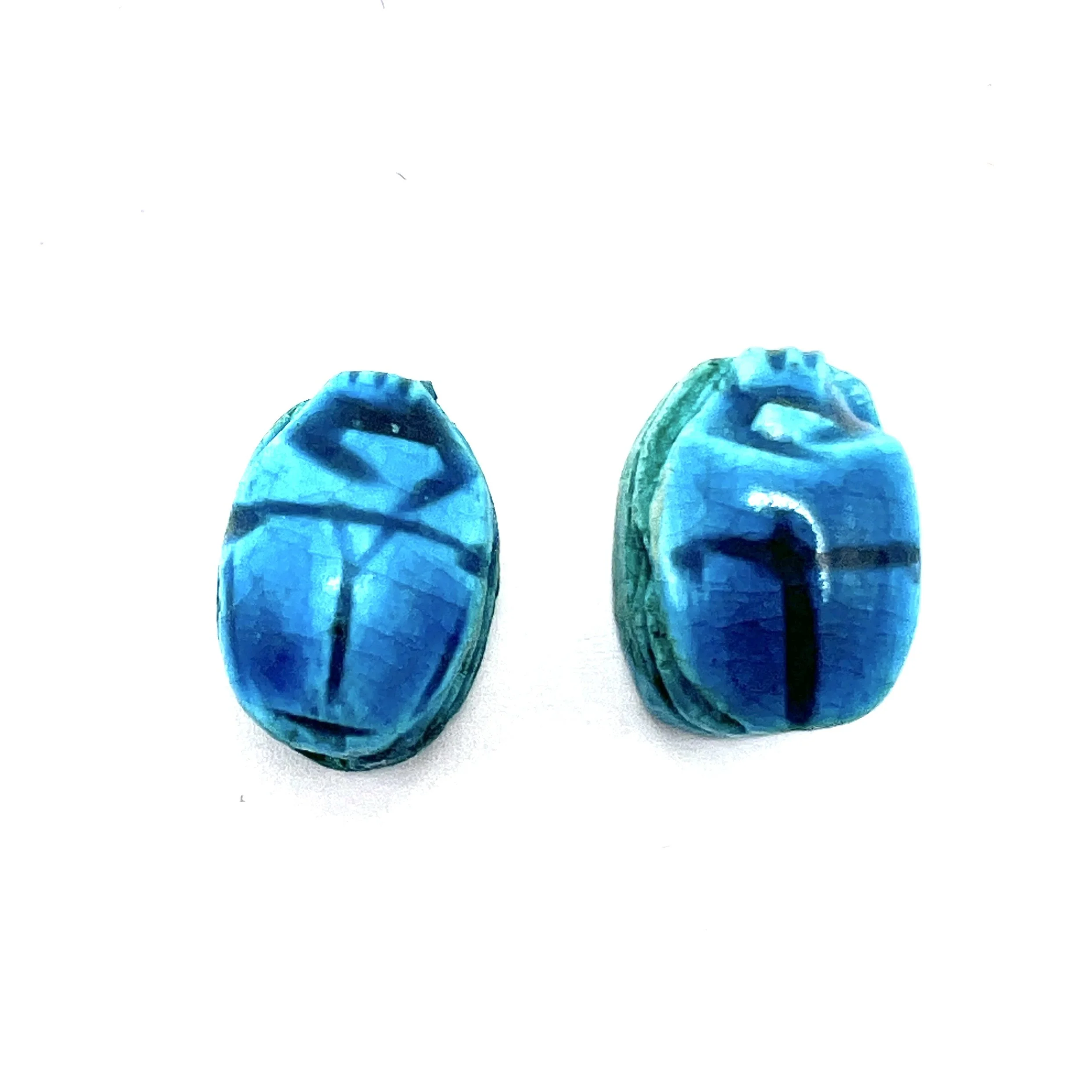 Set of 2 Turquoise Blue Colored Egyptian Scarab Beads with Vertical Hole Jewelry Supplies MAKUstudio MAKU raku
