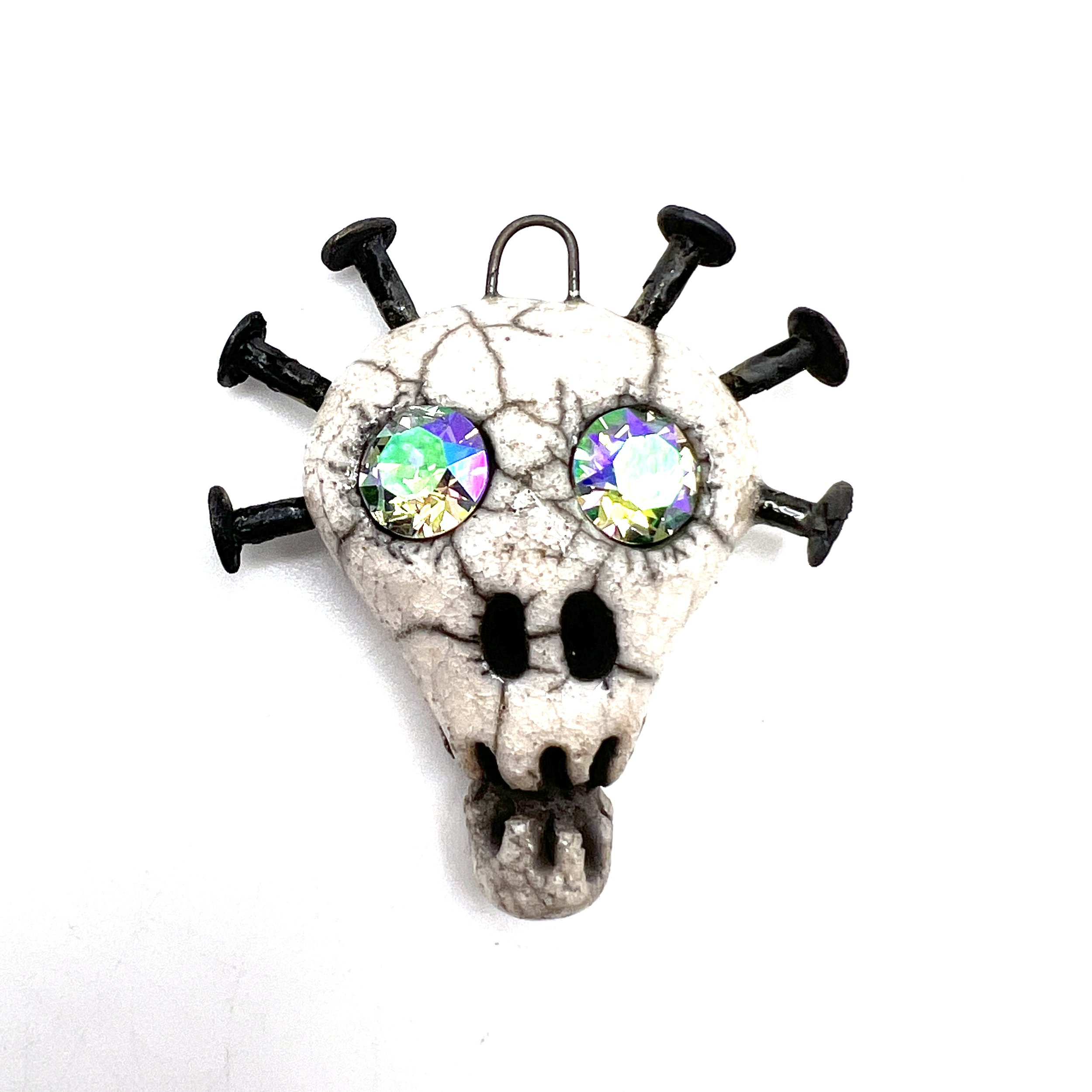 Nailed Raku Skull Pendant Ceramic Jewelry Supplies Handmade by MAKUstudio MAKU raku