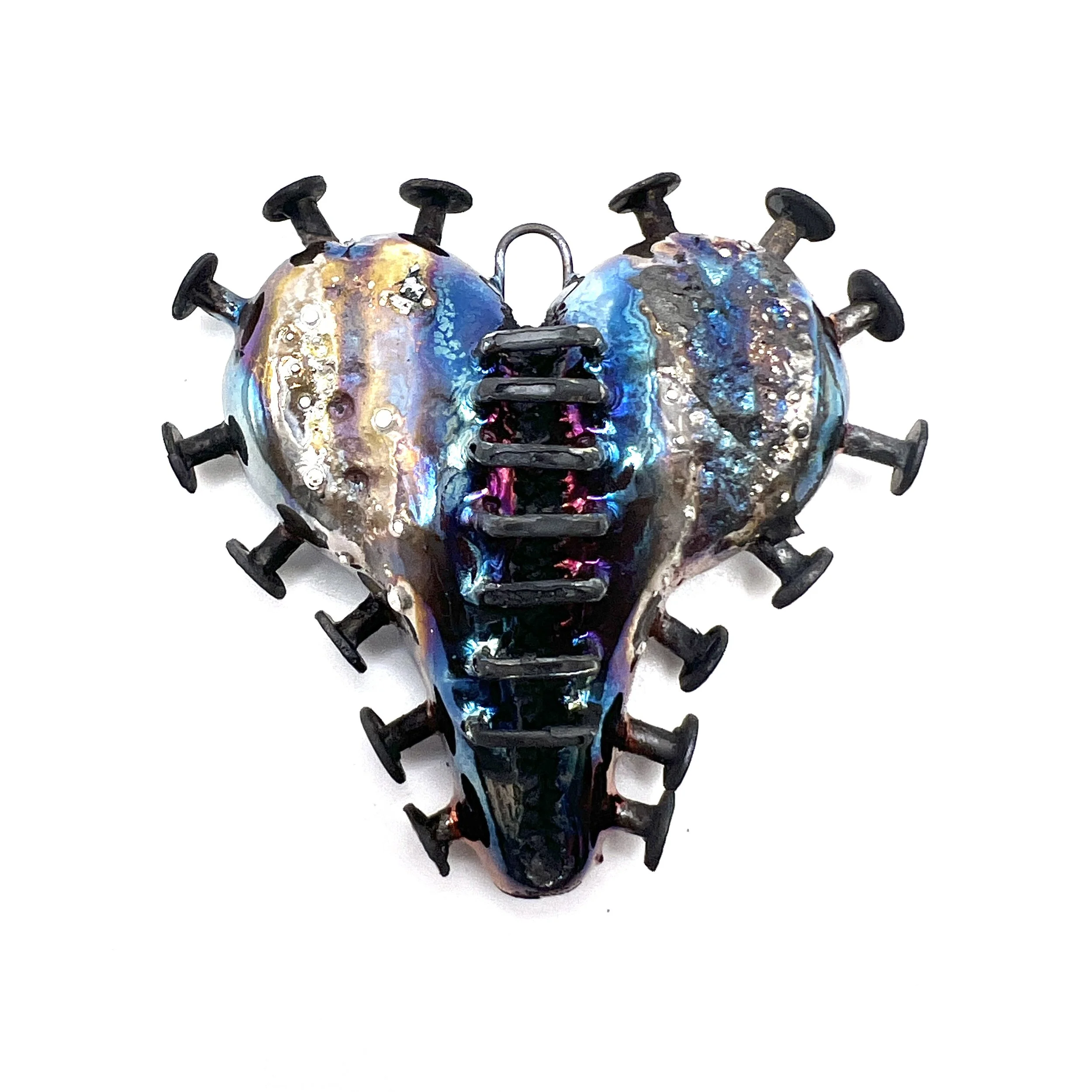 Nailed Heart Pendant Jewelry Supply Handmade by MAKUstudio MAKU raku