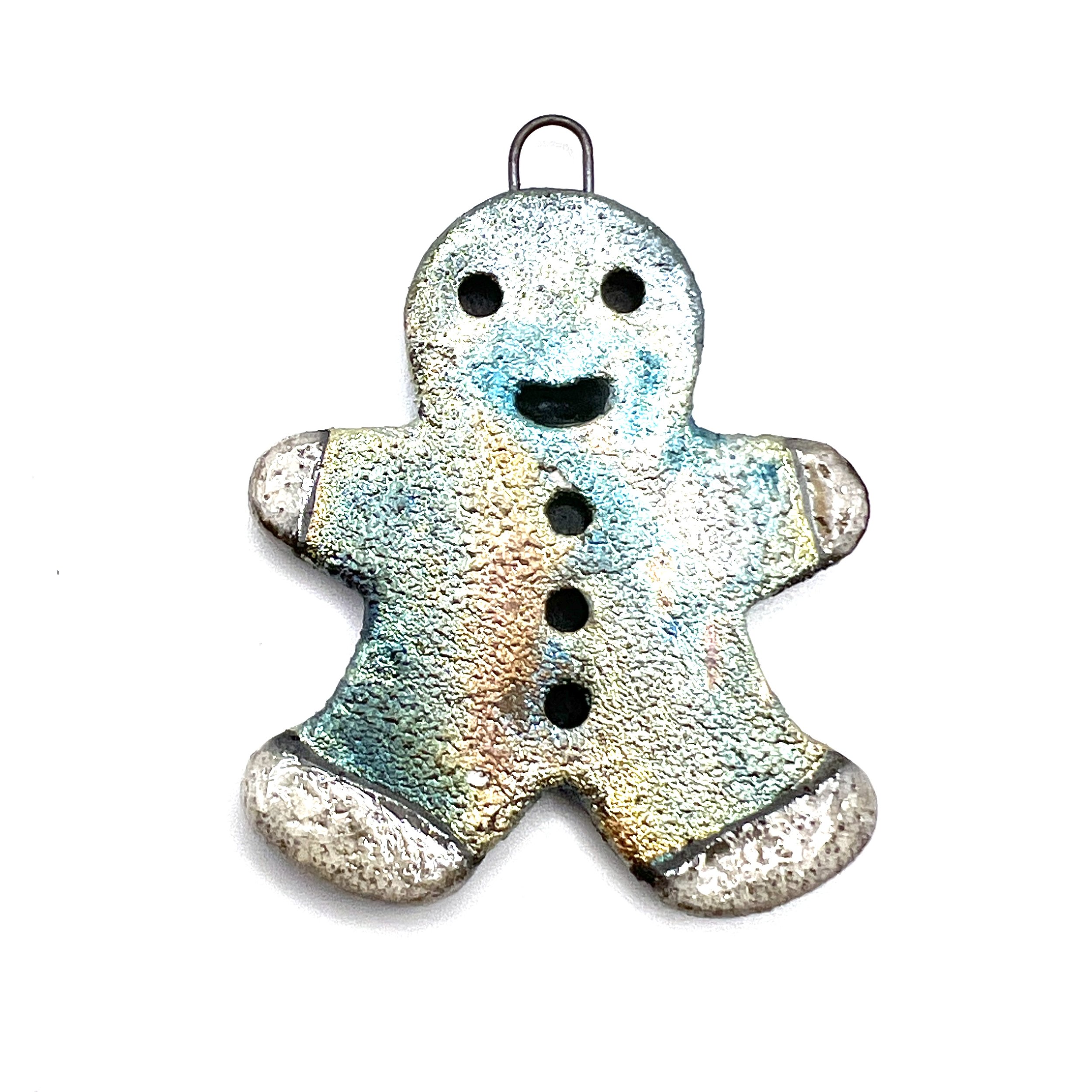 Gingerbread Man Ornament or Pendant Ceramic Jewelry Supply Handmade by MAKUstudio MAKU raku
