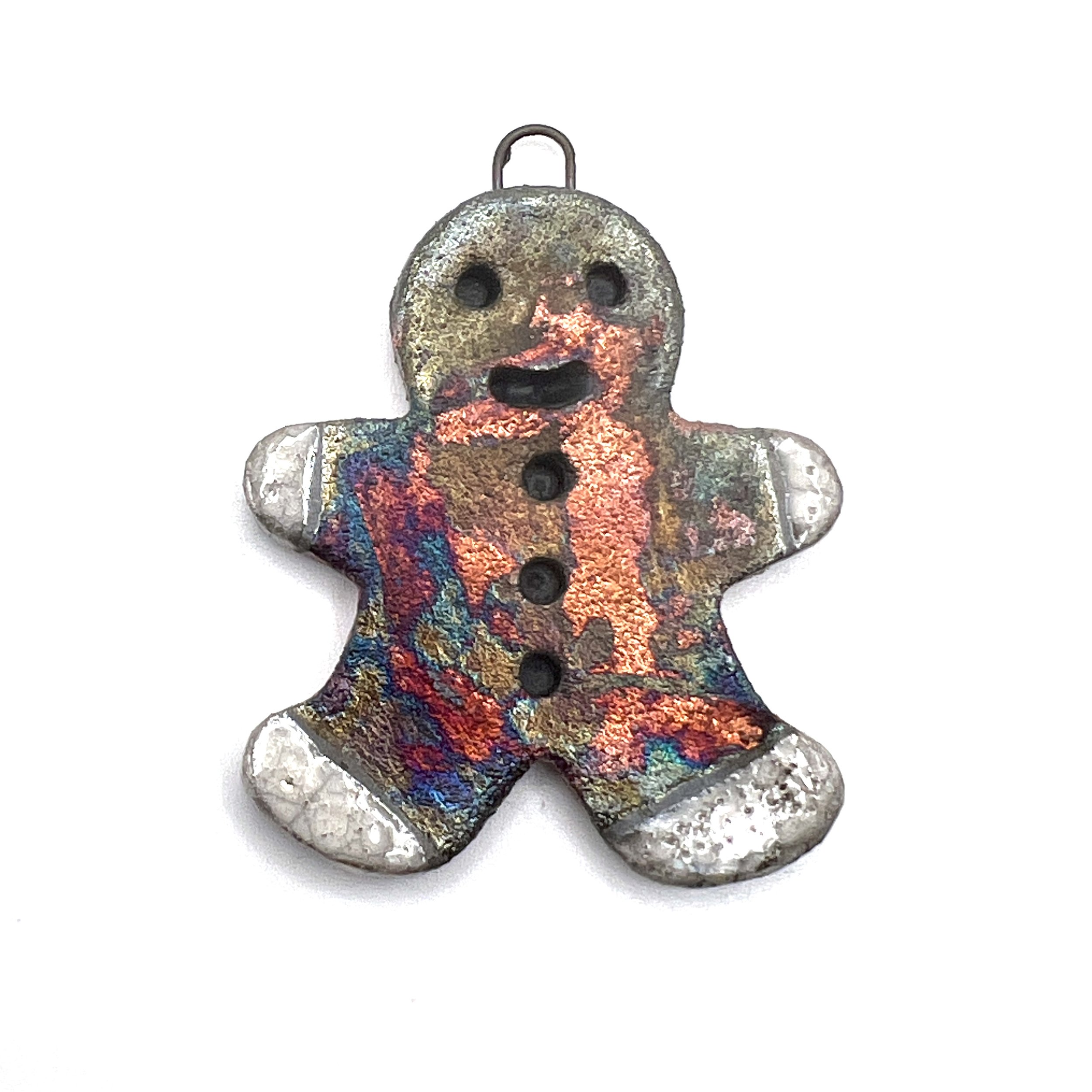 Gingerbread Man Ornament or Pendant Ceramic Jewelry Supply Handmade by MAKUstudio MAKU raku
