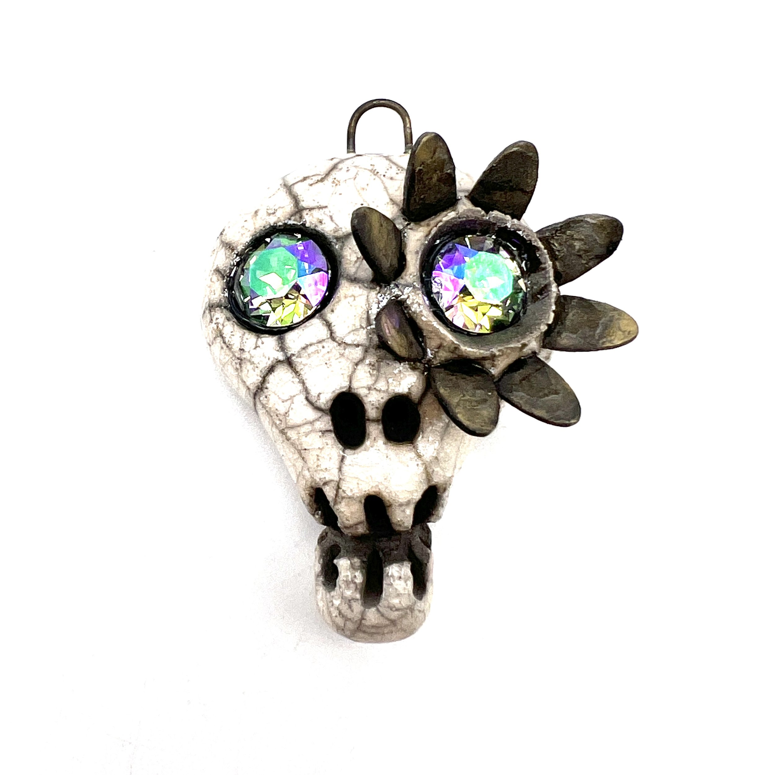 Flower Eye Raku Skull Pendant Ceramic Jewelry Supplies Handmade by MAKUstudio MAKU raku