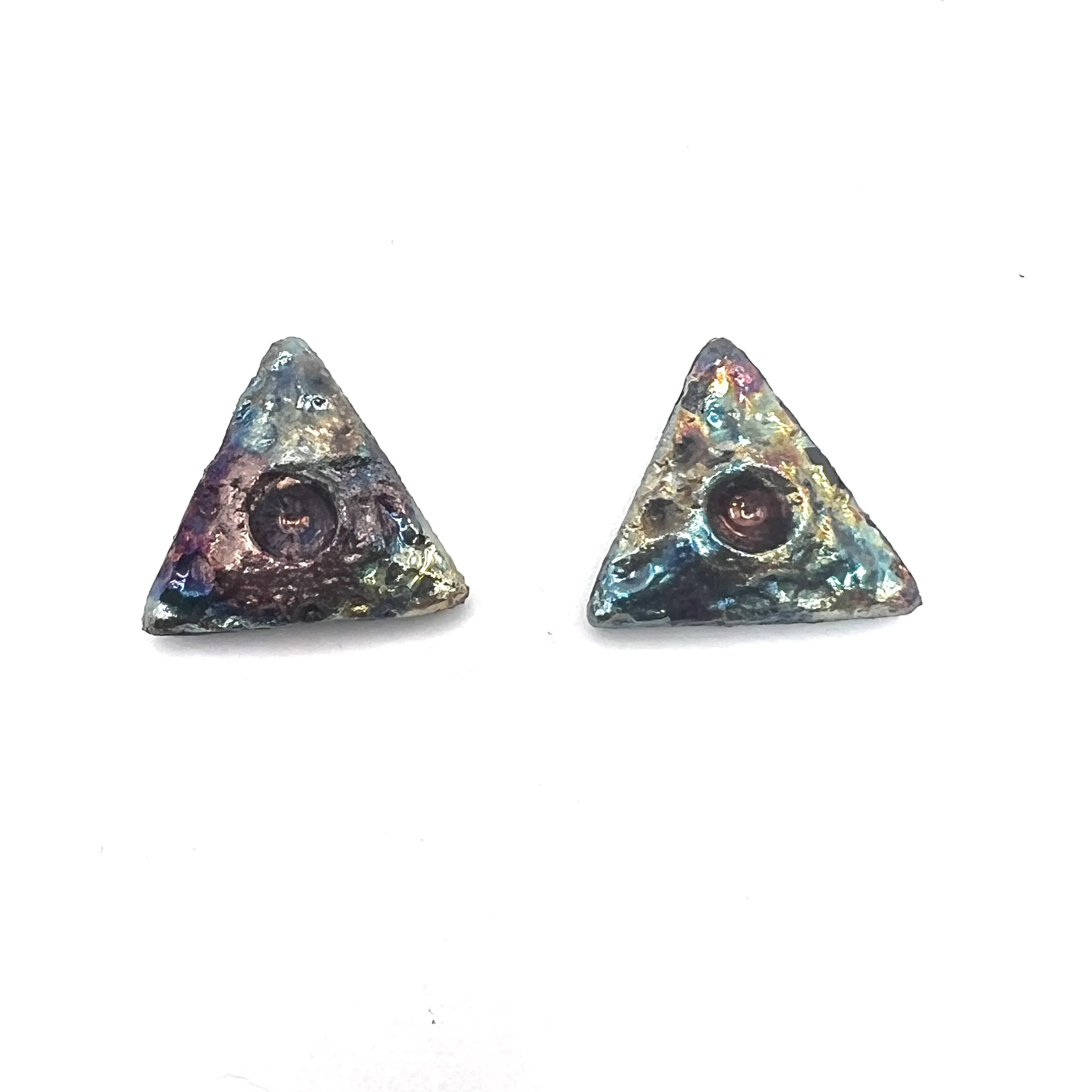 Set of 2 Small Triangle Raku Cabochons Ceramic Pottery Jewelry Supplies Handmade by MAKUstudio MAKU raku