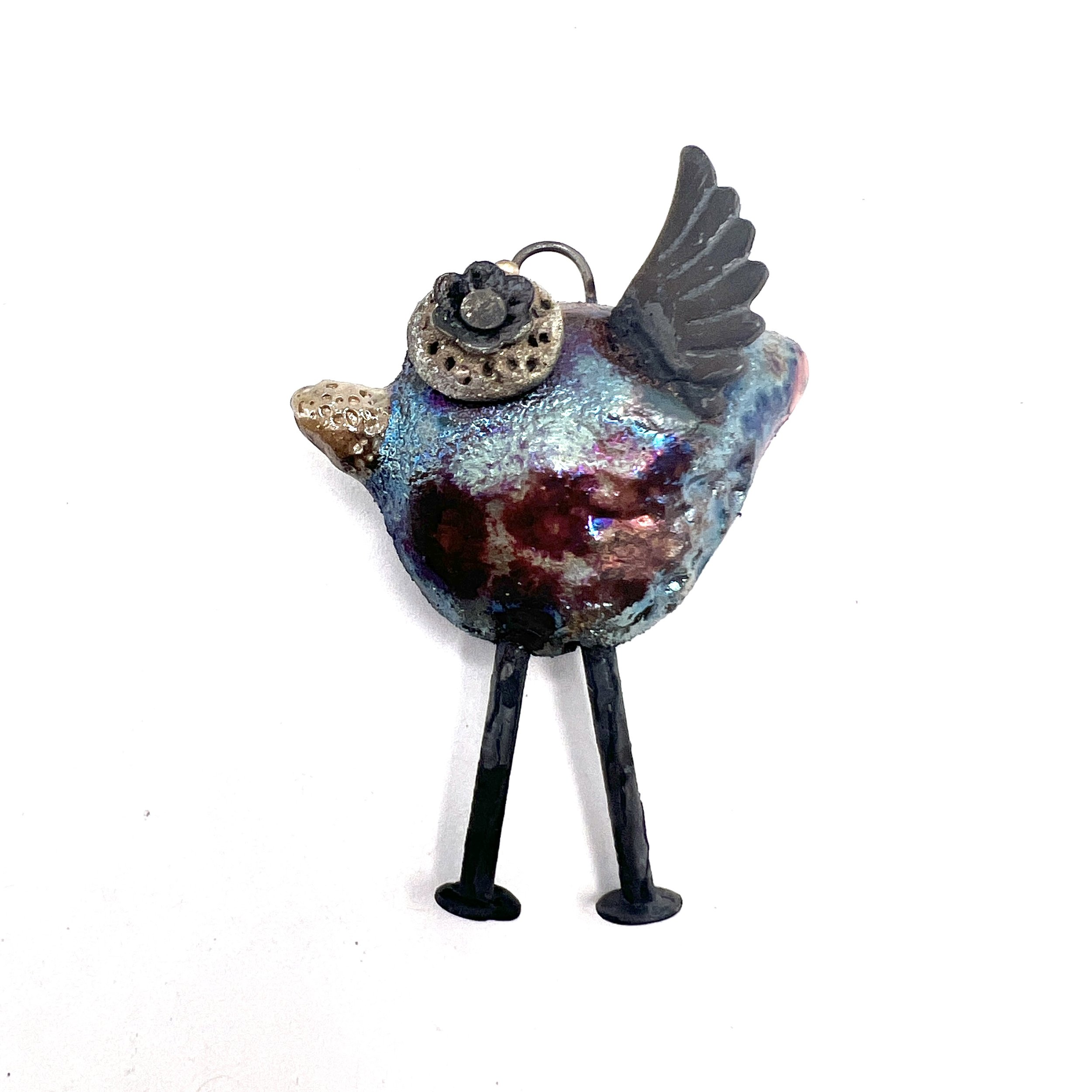 Raku Bird Bird with Legs Ceramic Pendant Raku Jewelry Supplies Handmade by MAKUstudio MAKU raku